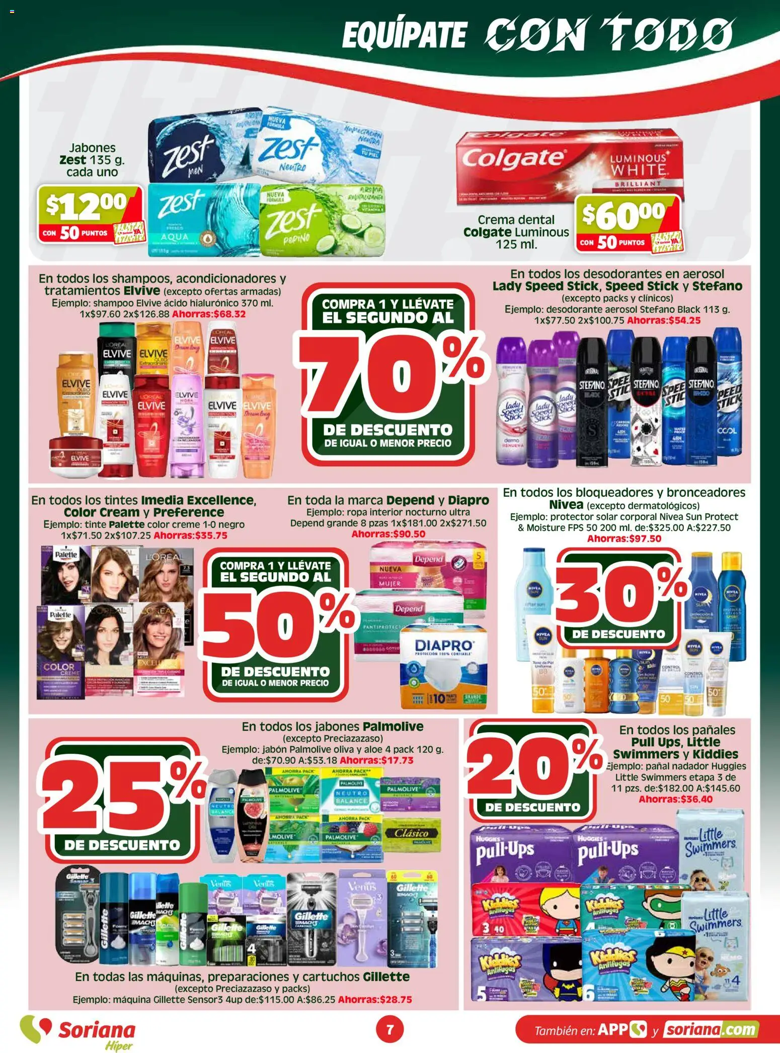 Nuevas ofertas de Soriana válidas en toda la República Mexicana desde el 07.04.2026. ¡Encuentra las mejores ofertas en Soriana folleto! | Página: 7 | Productos: Desodorante, Ropa interior, Protector solar, Jabón