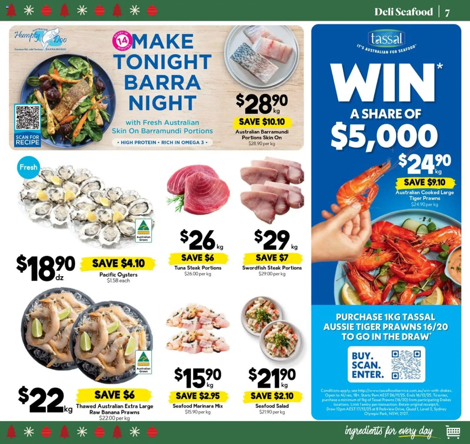 Drakes catalogue - valid from 26.11.2025 | Page: 7 | Products: Oysters, Prawns, Steak, Seafood