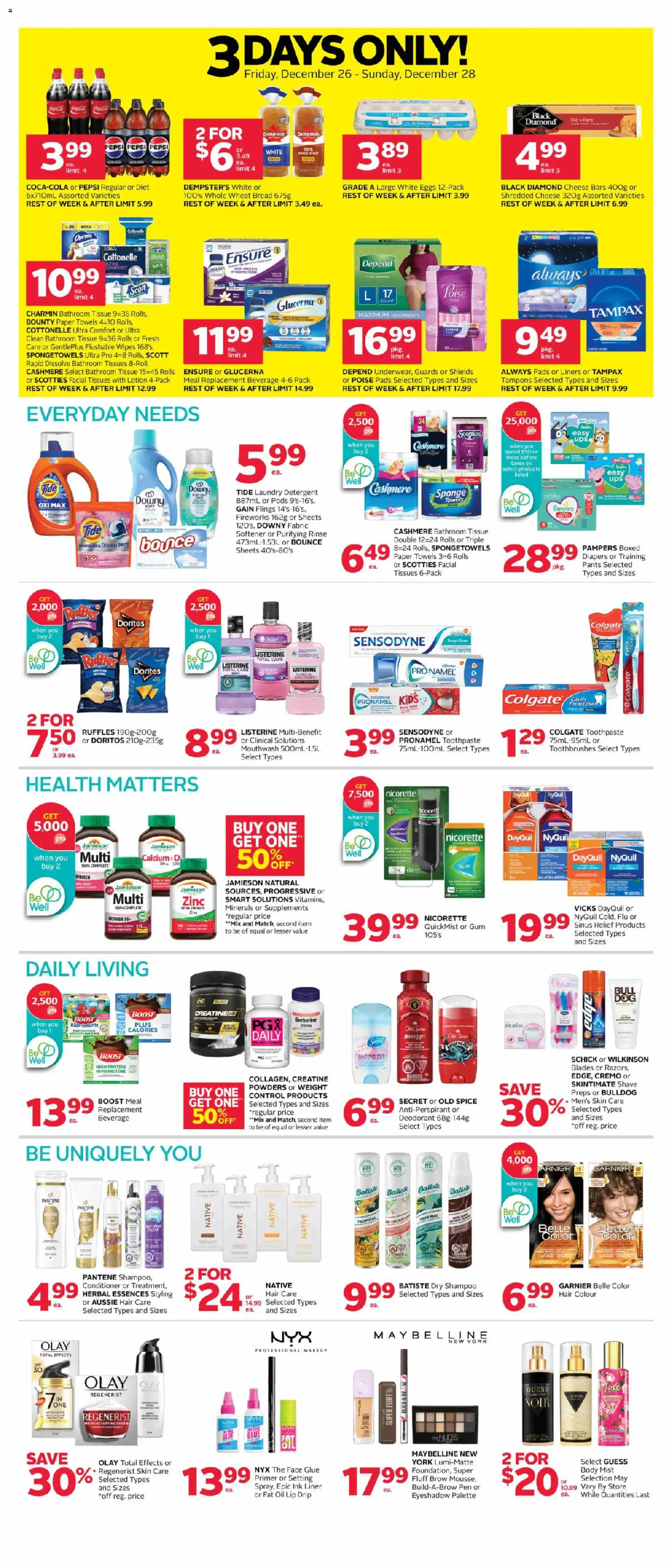 Rexall flyer valid from 26.12.2025 | Page: 3 | Products: Deodorant, Toothpaste, Cheese, Eggs