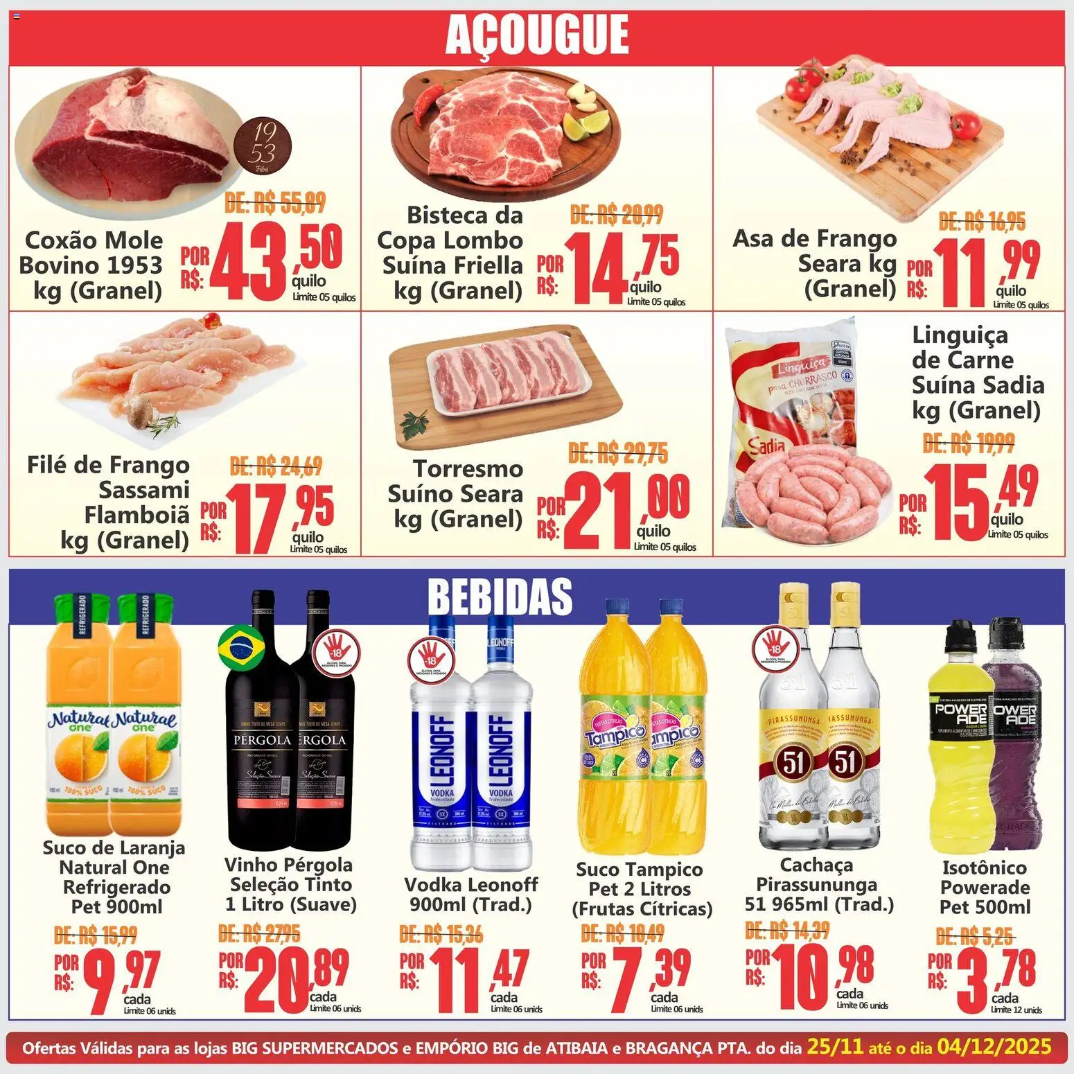 Big Supermercados Folheto - válido de 25.11.2025 | Página: 3 | Produtos: Asa de frango, Lombo, Vinho, Frango