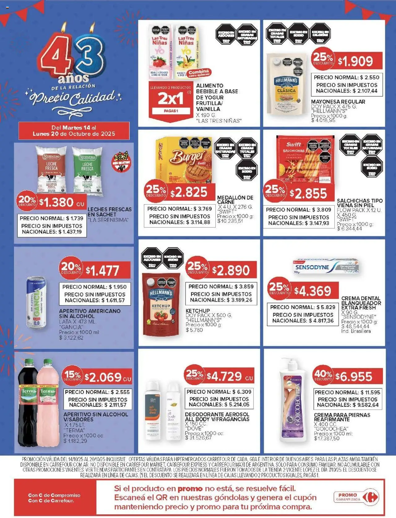 Carrefour ofertas │ válido desde el 14.10.2025 | Página: 15 | Productos: Body, Ketchup, Desodorante, Leche