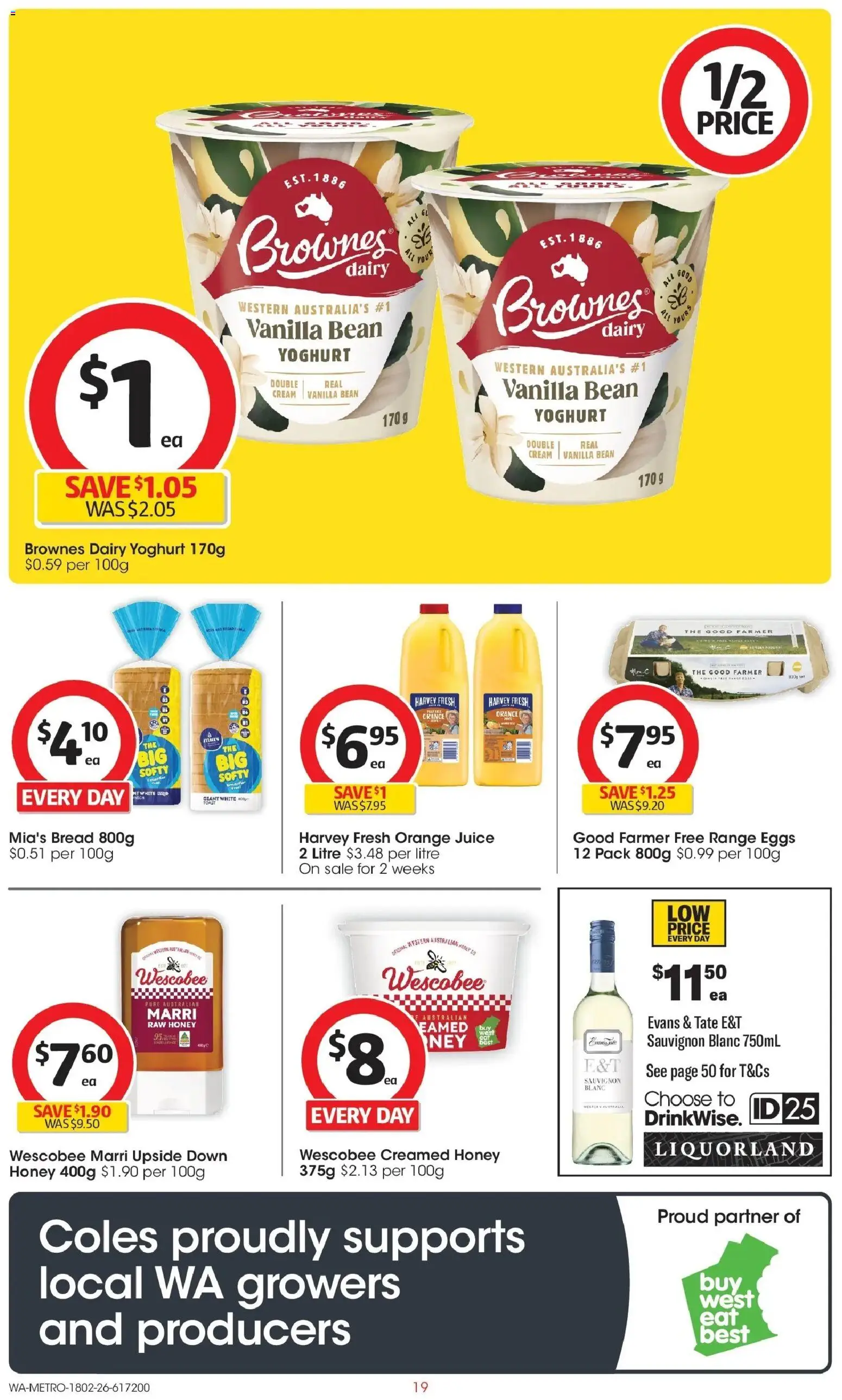Coles catalogue - valid from 18.02.2026 | Page: 19 | Products: Yoghurt, Bread, Juice, Cream