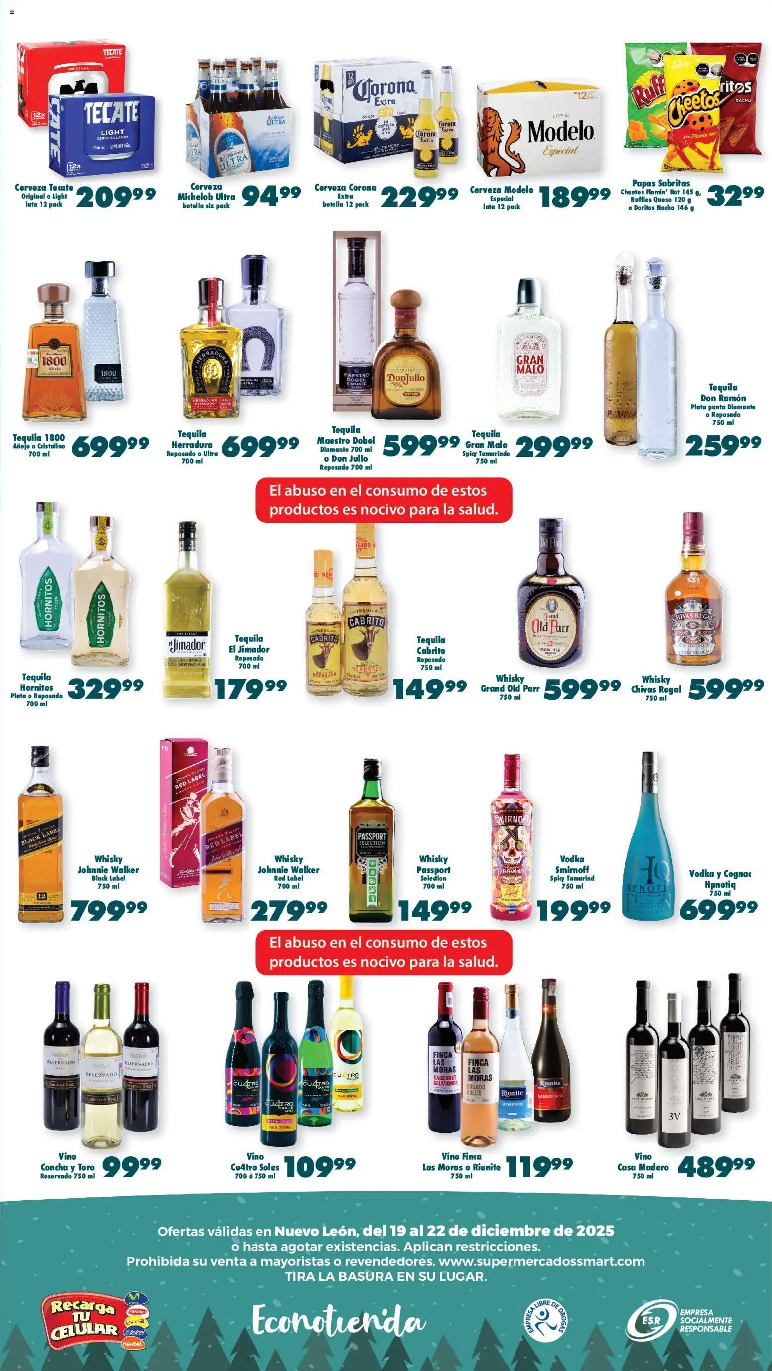 Nuevas ofertas de S-Mart válidas en toda la República Mexicana desde el 19.12.2025. ¡Encuentra las mejores ofertas en S-Mart folleto Ofertas de Feria Monterrey! | Página: 3 | Productos: Botella, Vino, Vodka, Whisky
