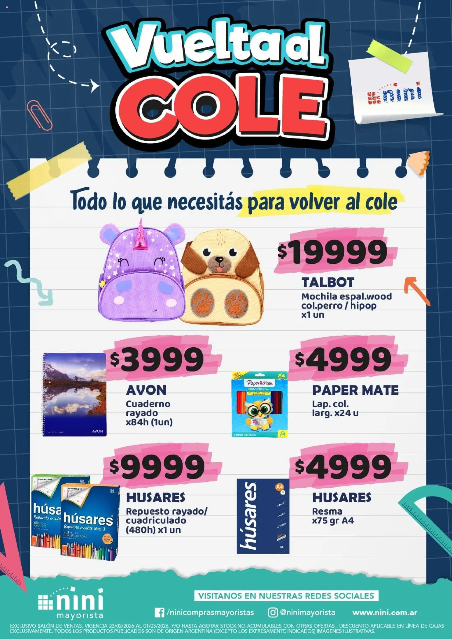 NINI Mayorista - Vuelta al Cole │ válido desde el 23.02.2026 | Página: 1 | Productos: Mate, Mochila, Cuaderno
