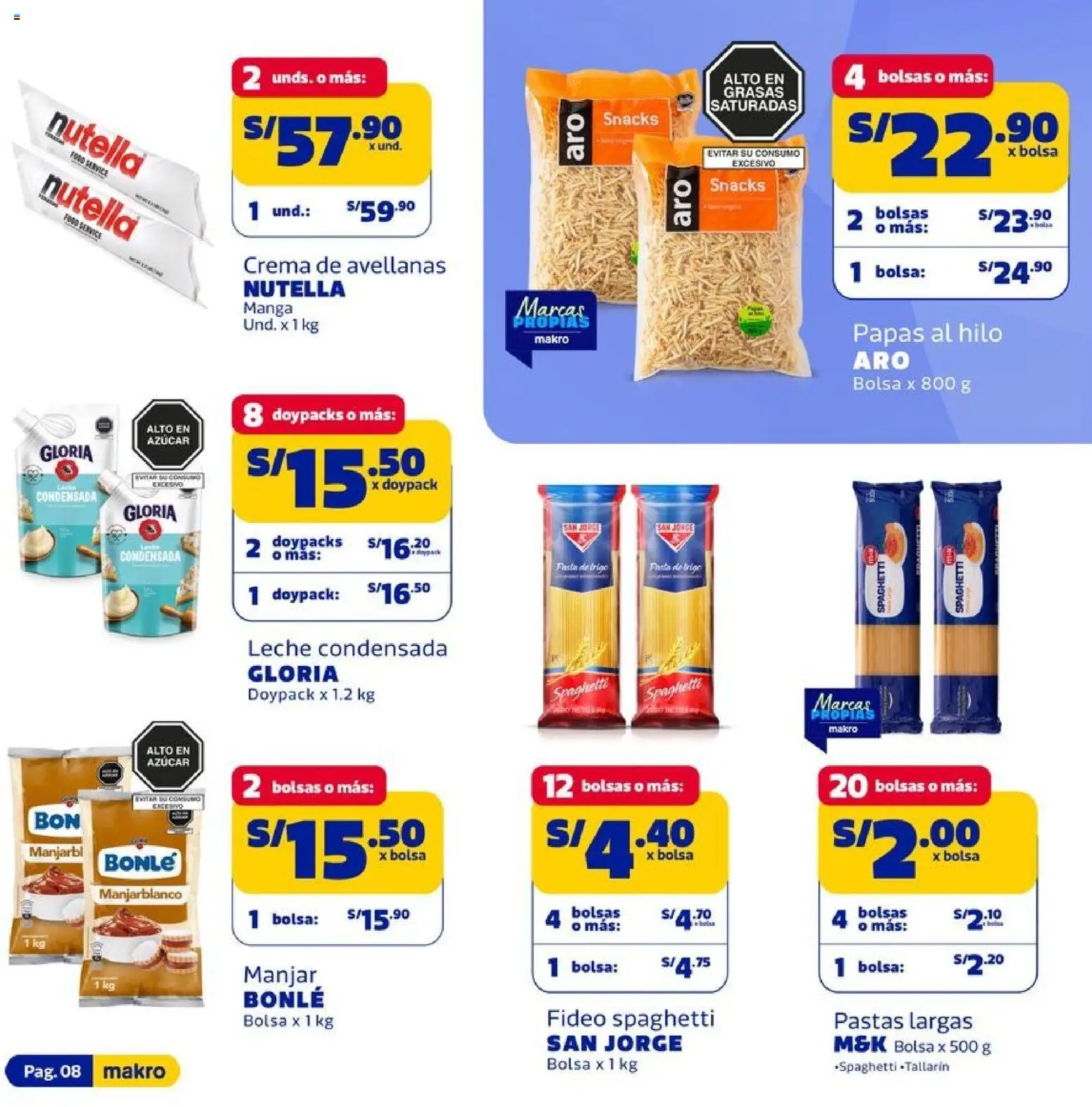Catálogo Makro válido desde 15.01.2026 | Página: 8 | Productos: Leche, Crema, Papas, Bolsa