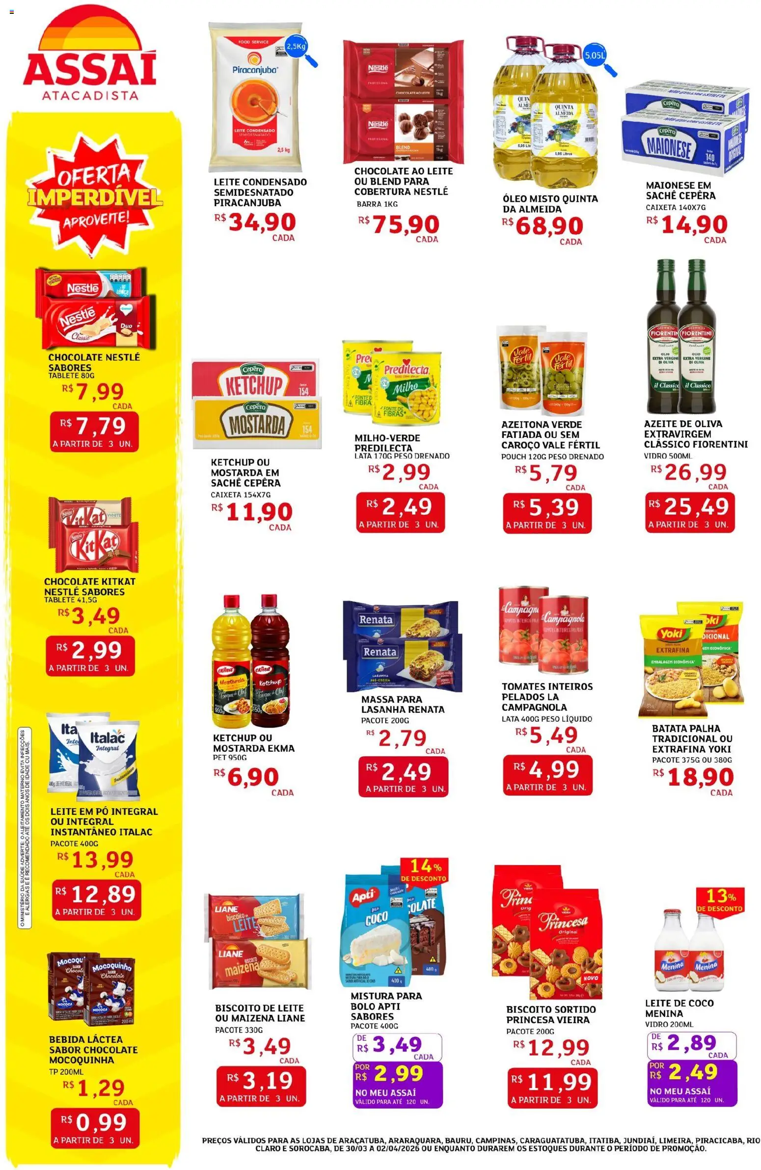 Assaí Atacadista Folheto - válido de 30.03.2026 | Página: 2 | Produtos: Biscoito, Óleo, Azeite, Leite condensado