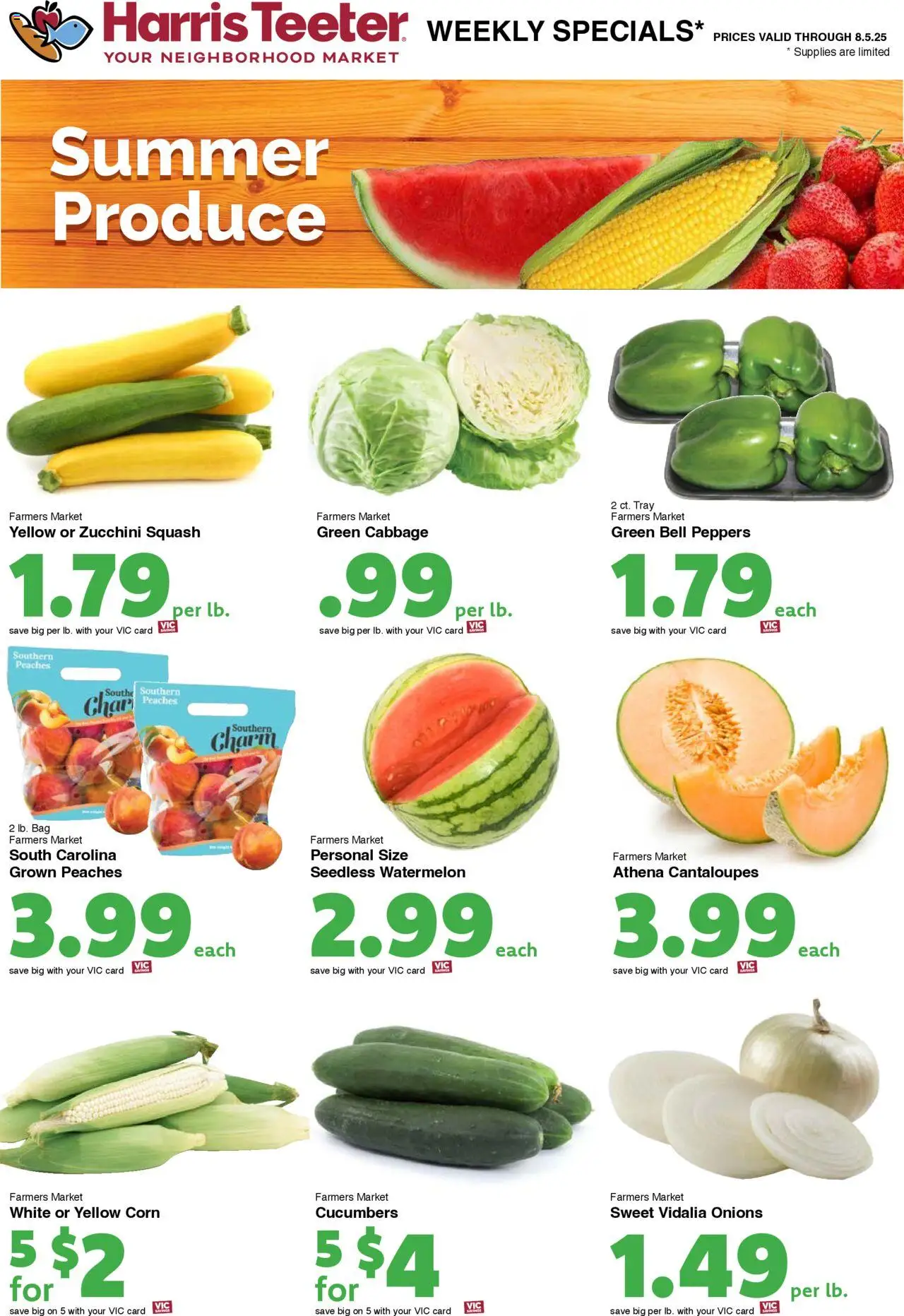 Harris Teeter Weekly Ad - SC - valid from 30.07.2025 | Page: 12 | Products: Peaches, Peppers, Watermelon, Bag