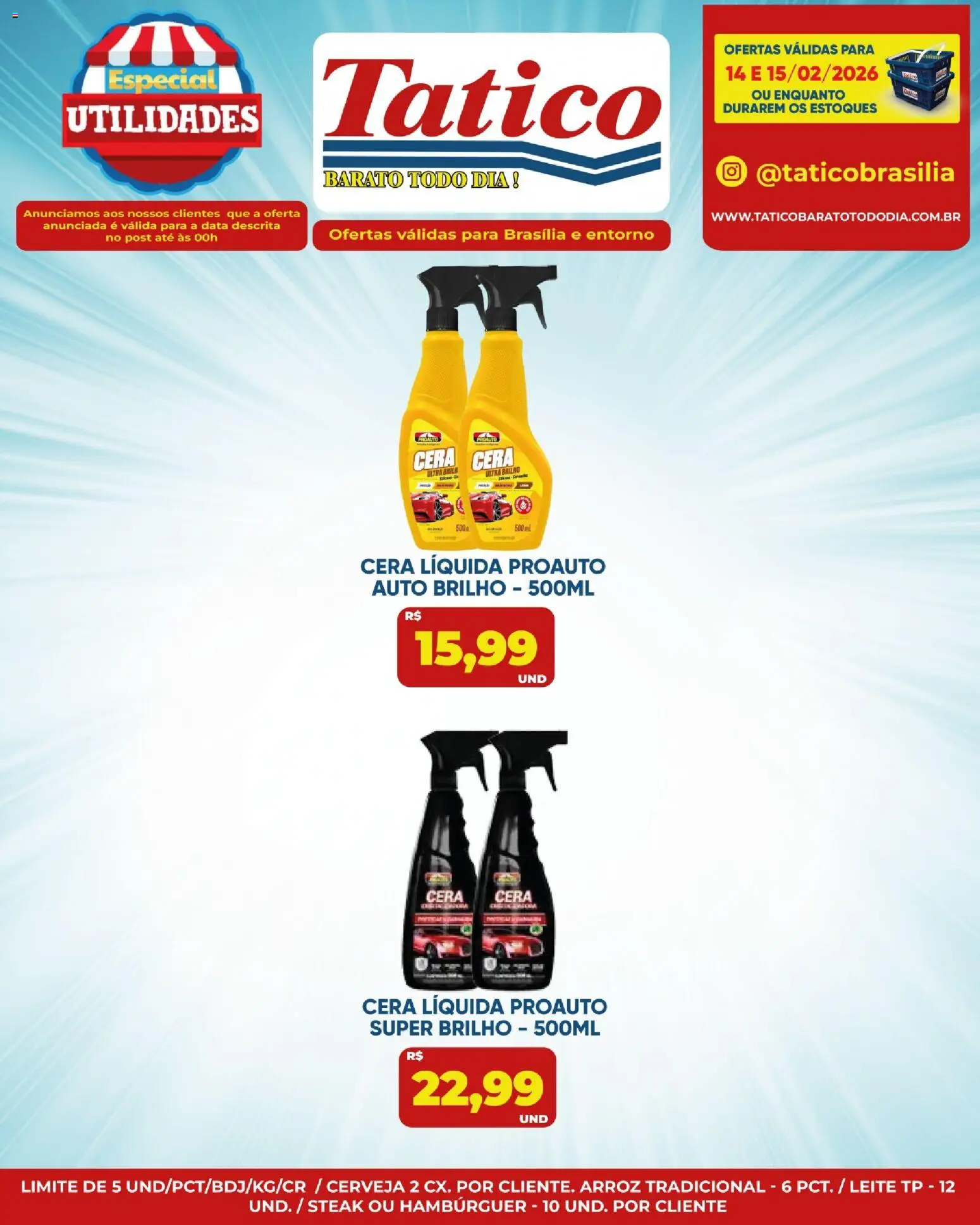Tatico Folheto - válido de 14.02.2026 | Página: 20 | Produtos: Leite, Cerveja, Hambúrguer, Cera
