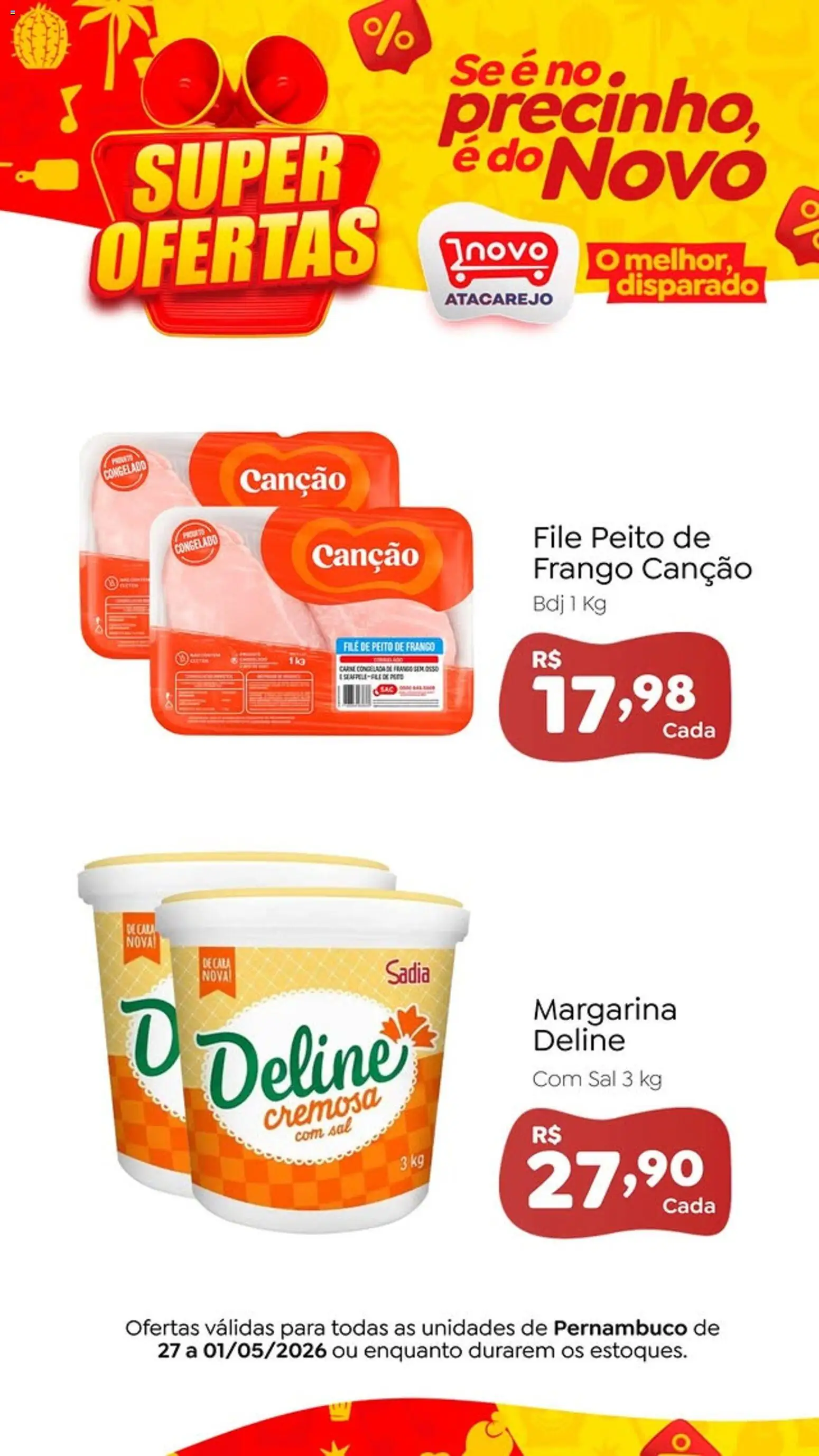 Novo Atacarejo Folheto - válido de 27.04.2026 | Página: 3 | Produtos: Sal, Frango, Margarina, Peito de frango