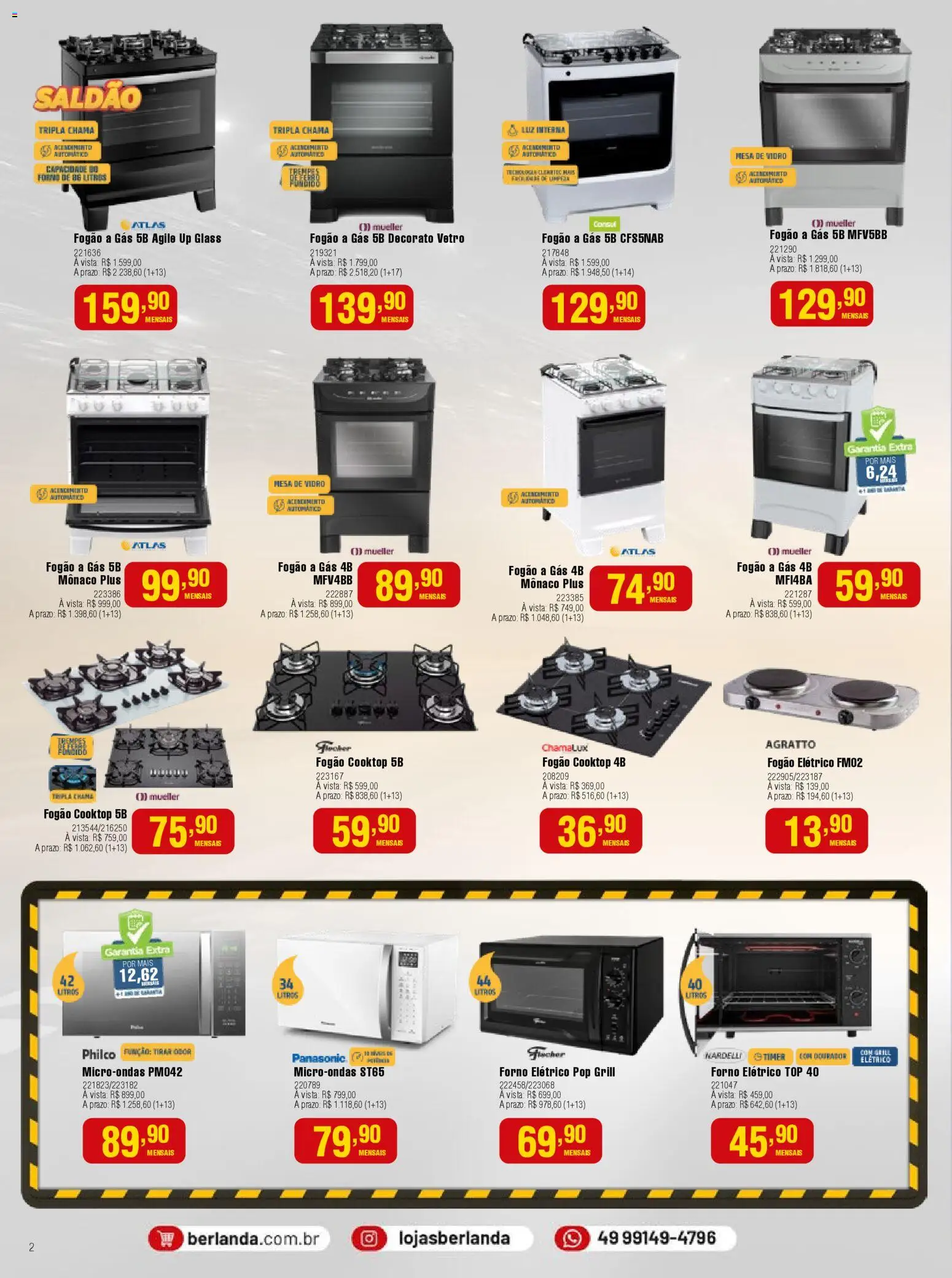 Berlanda Folheto - válido de 01.04.2026 | Página: 2 | Produtos: Forno elétrico, Mesa, Cooktop, Microondas