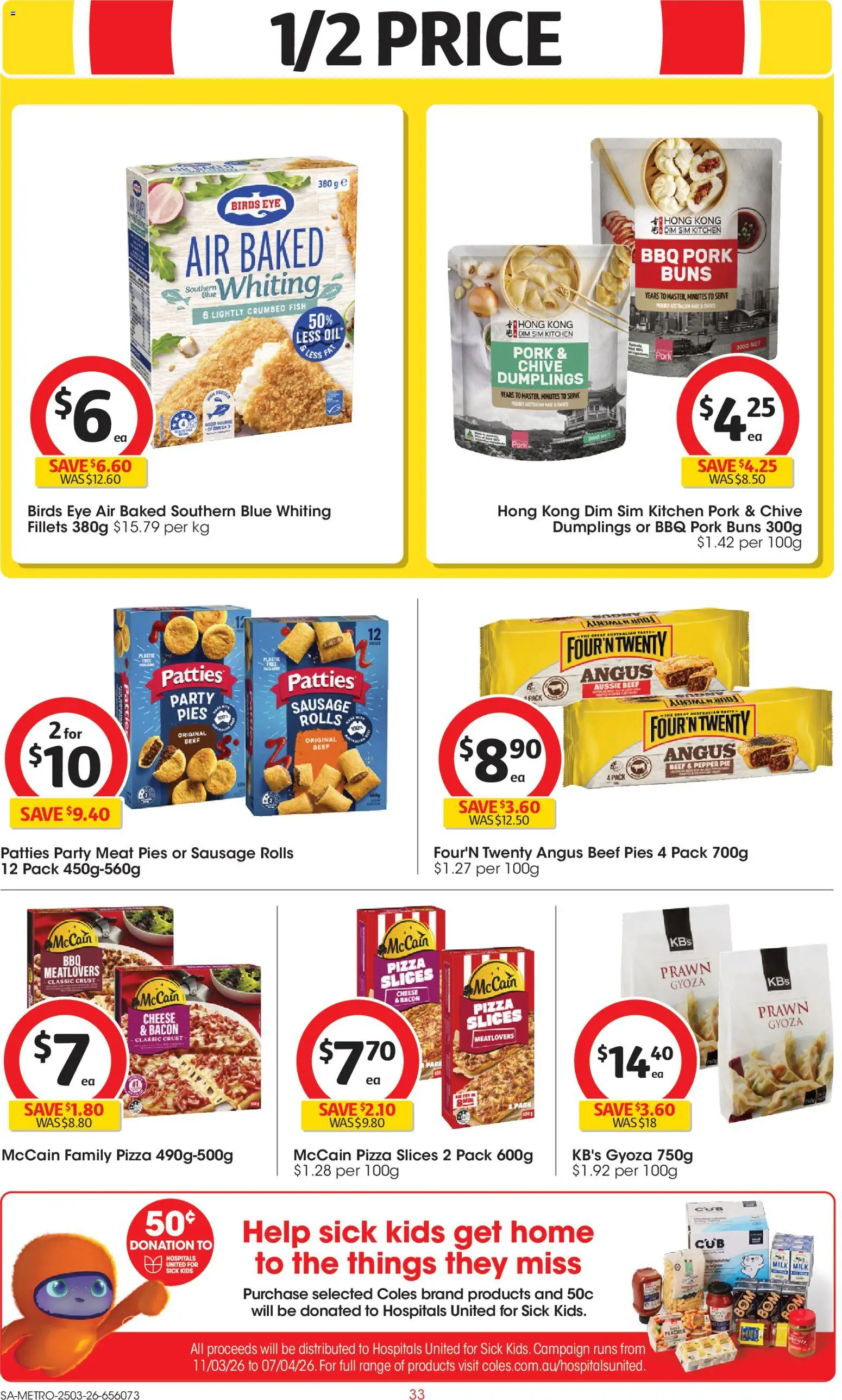 Coles catalogue - valid from 25.03.2026 | Page: 33 | Products: Pizza, Fish, Meat, Sausage