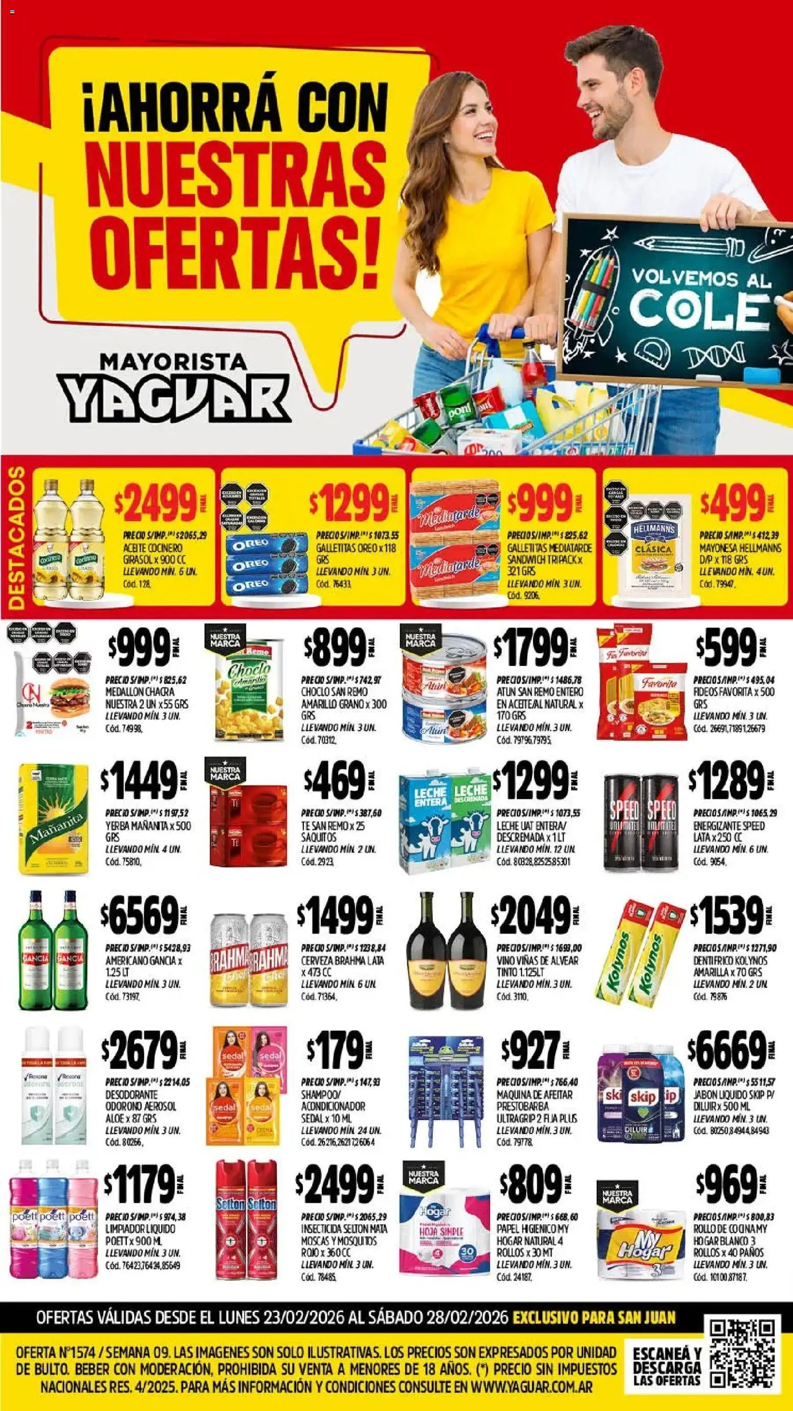 Yaguar - Oferta Semanal San Juan │ válido desde el 23.02.2026 | Página: 1 | Productos: Papel higiénico, Galletitas, Té, Fideos