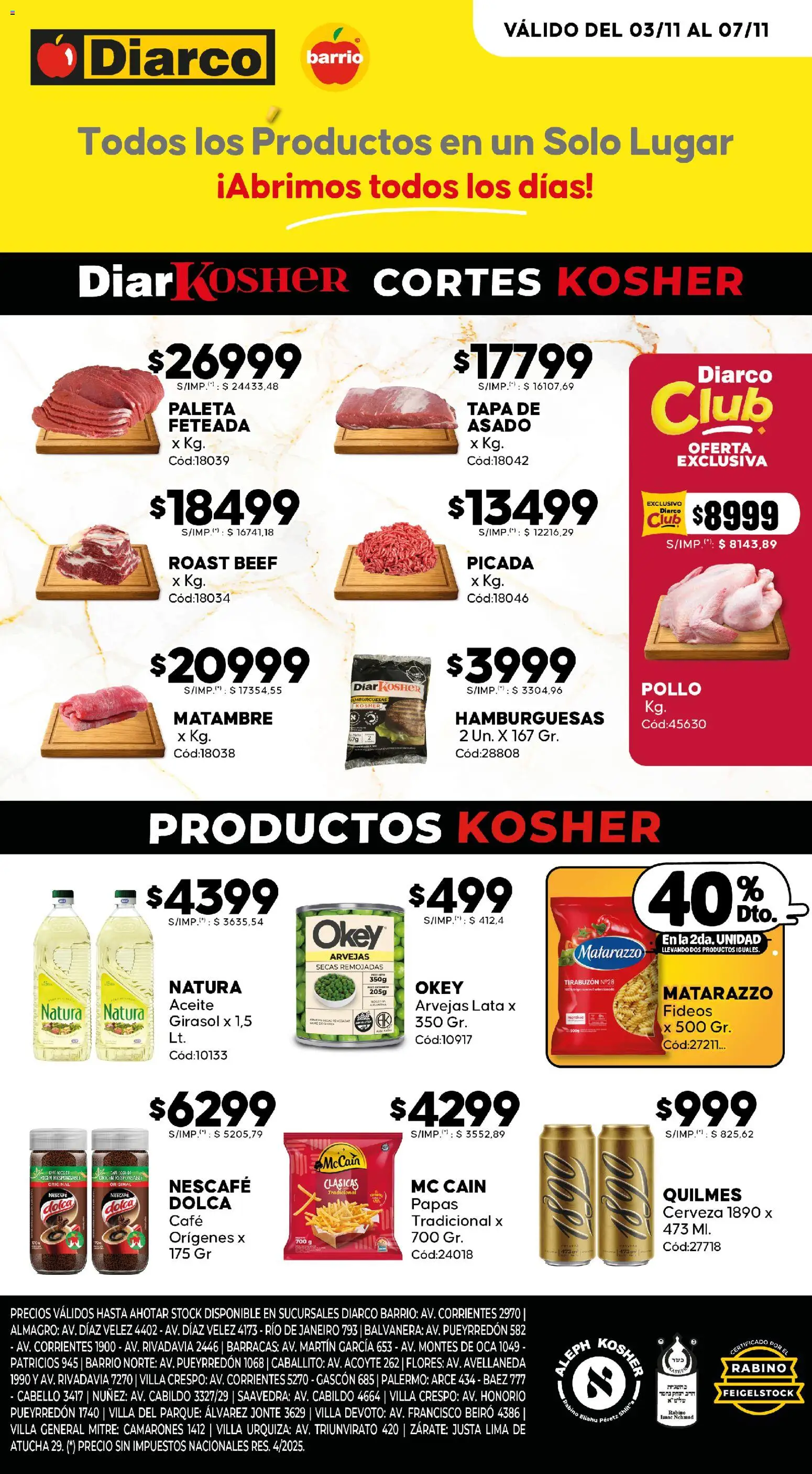 Diarco - Ofertas Kosher │ válido desde el 03.11.2025 | Página: 1 | Productos: Aceite, Arvejas, Paleta, General