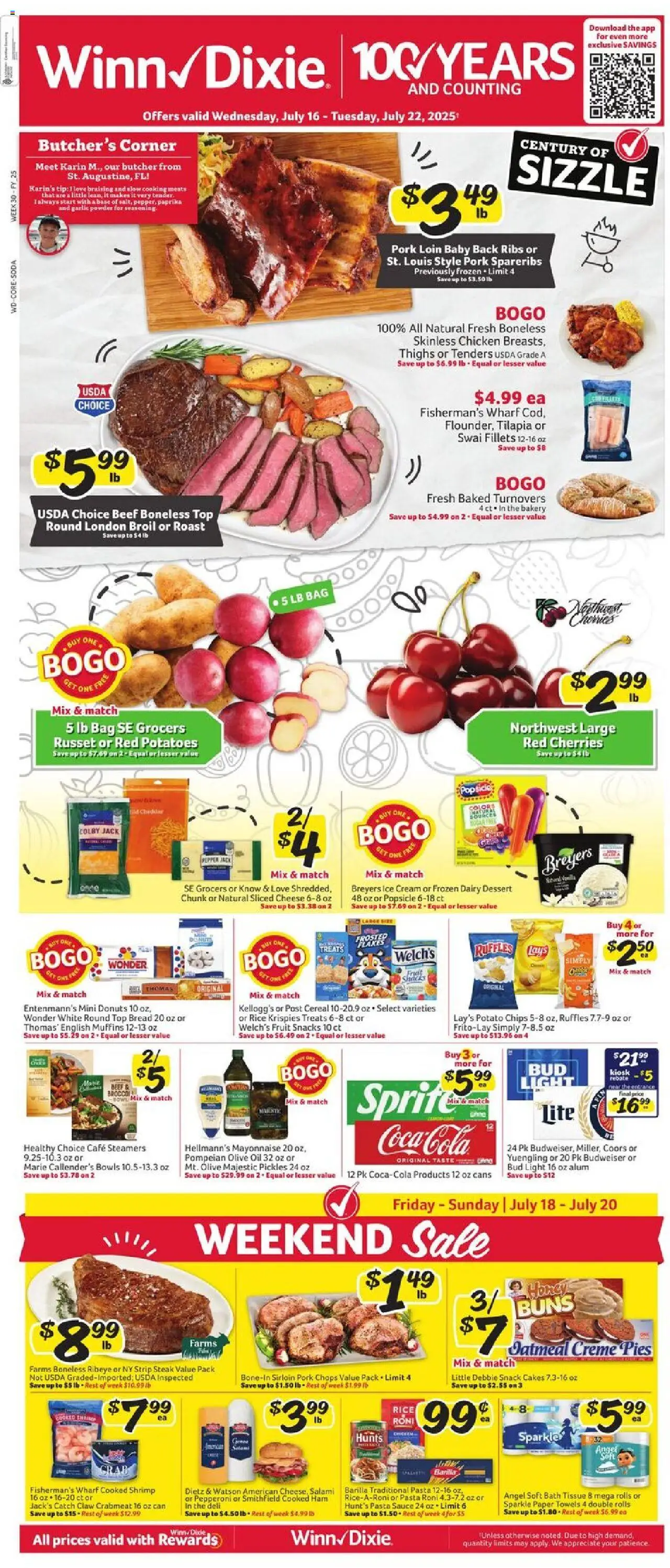 Winn Dixie Weekly Ad - valid from 16.07.2025 | Page: 1 | Products: Bakery, Beef, Chips, Garlic