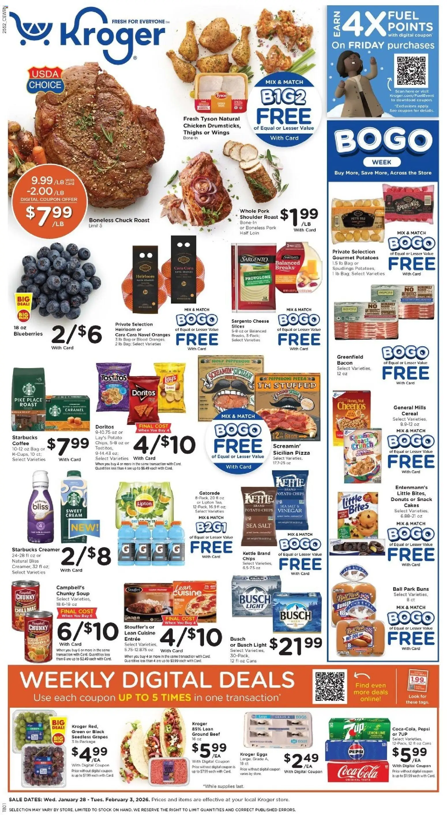 Kroger Weekly Ad - valid from 28.01.2026 | Page: 1 | Products: Coffee, Cream, Salt, Lime