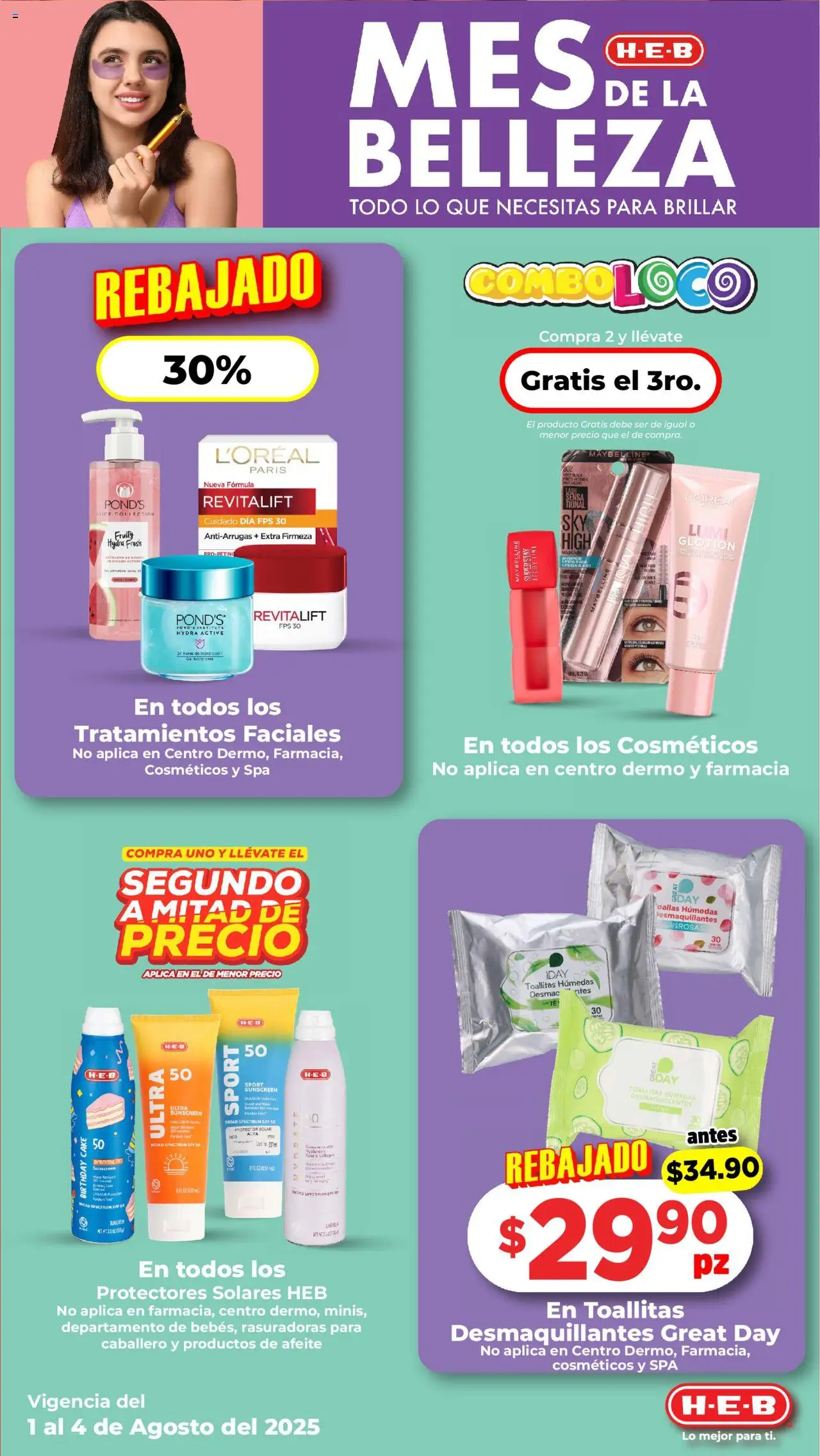 Nuevas ofertas de H-E-B válidas en toda la República Mexicana desde el 01.08.2025. ¡Encuentra las mejores ofertas en H-E-B - Folleto! | Página: 8 | Productos: Toallitas húmedas, Té, Protector solar