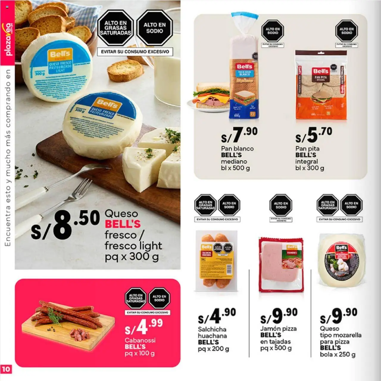 Catálogo Plaza Vea válido desde 20.10.2025 | Página: 10 | Productos: Queso, Pan, Jamón, Pizza
