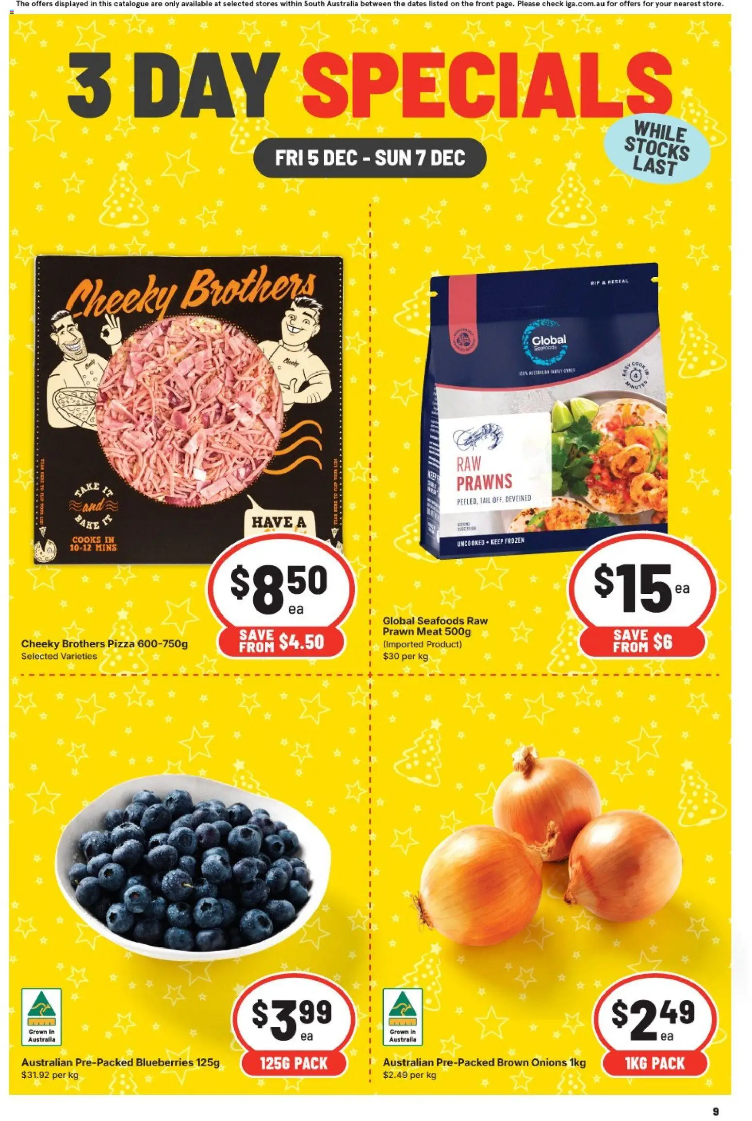 IGA catalogue - valid from 05.12.2025 | Page: 1 | Products: Pizza, Meat, Prawns, Blueberries
