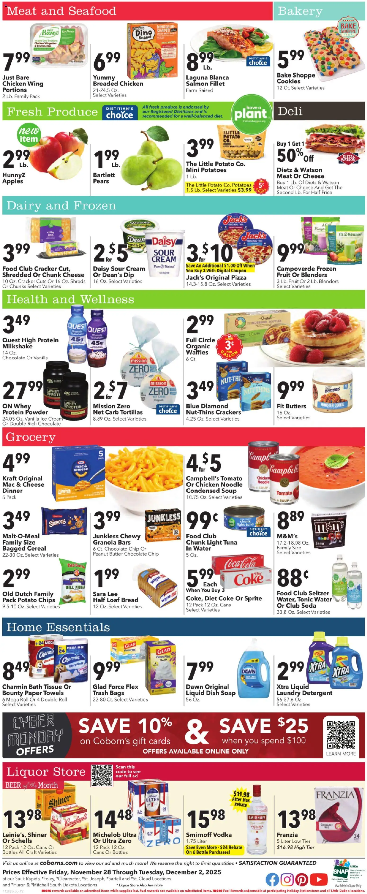 Weekly Coborn's Ad - valid from 28.11.2025 | Page: 2 | Products: Bread, Vodka, Ice cream, Chocolate Chip