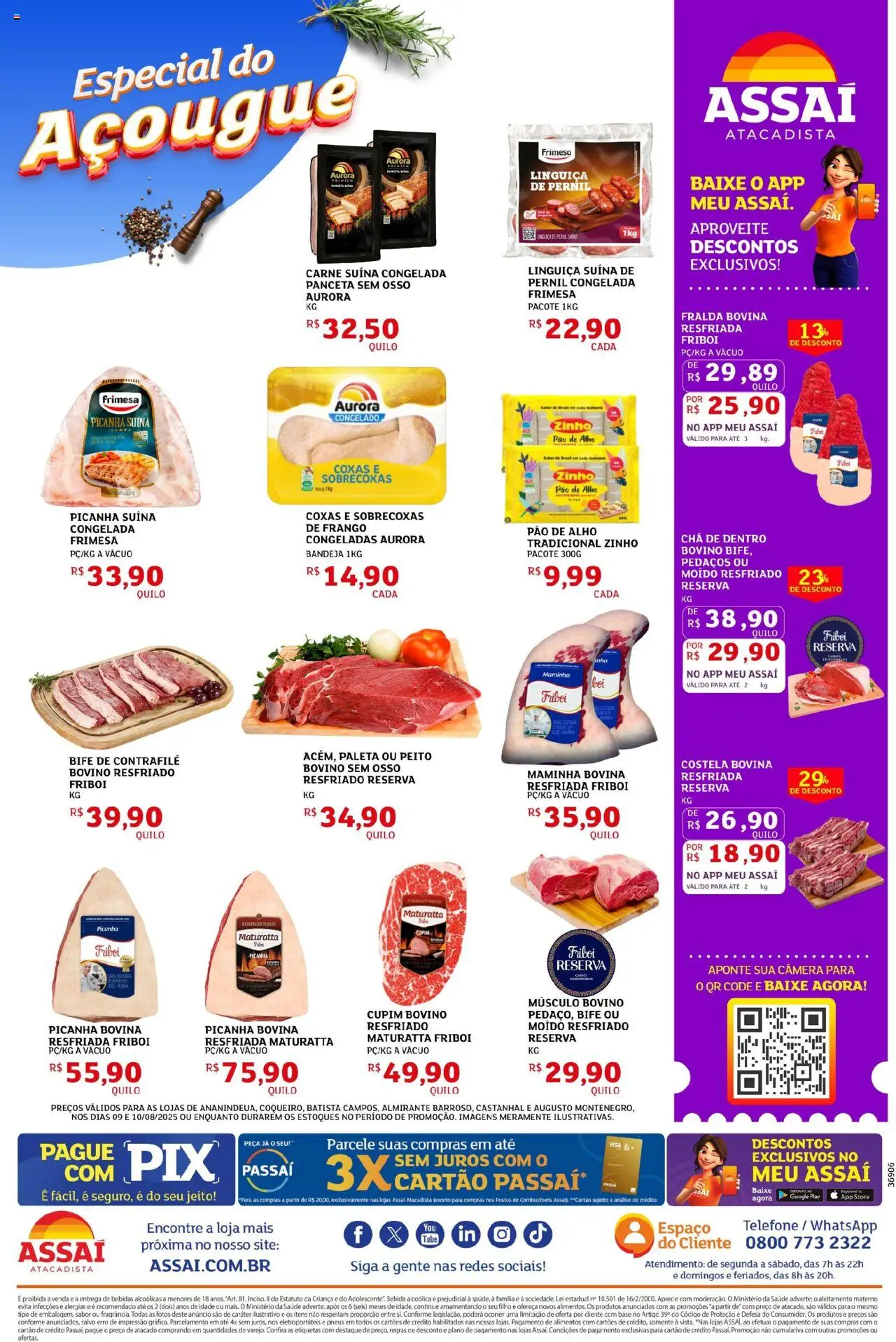 Assaí Atacadista Folheto - válido de 09.08.2025 | Página: 3 | Produtos: Maminha, Bandeja, Telefone, Frango