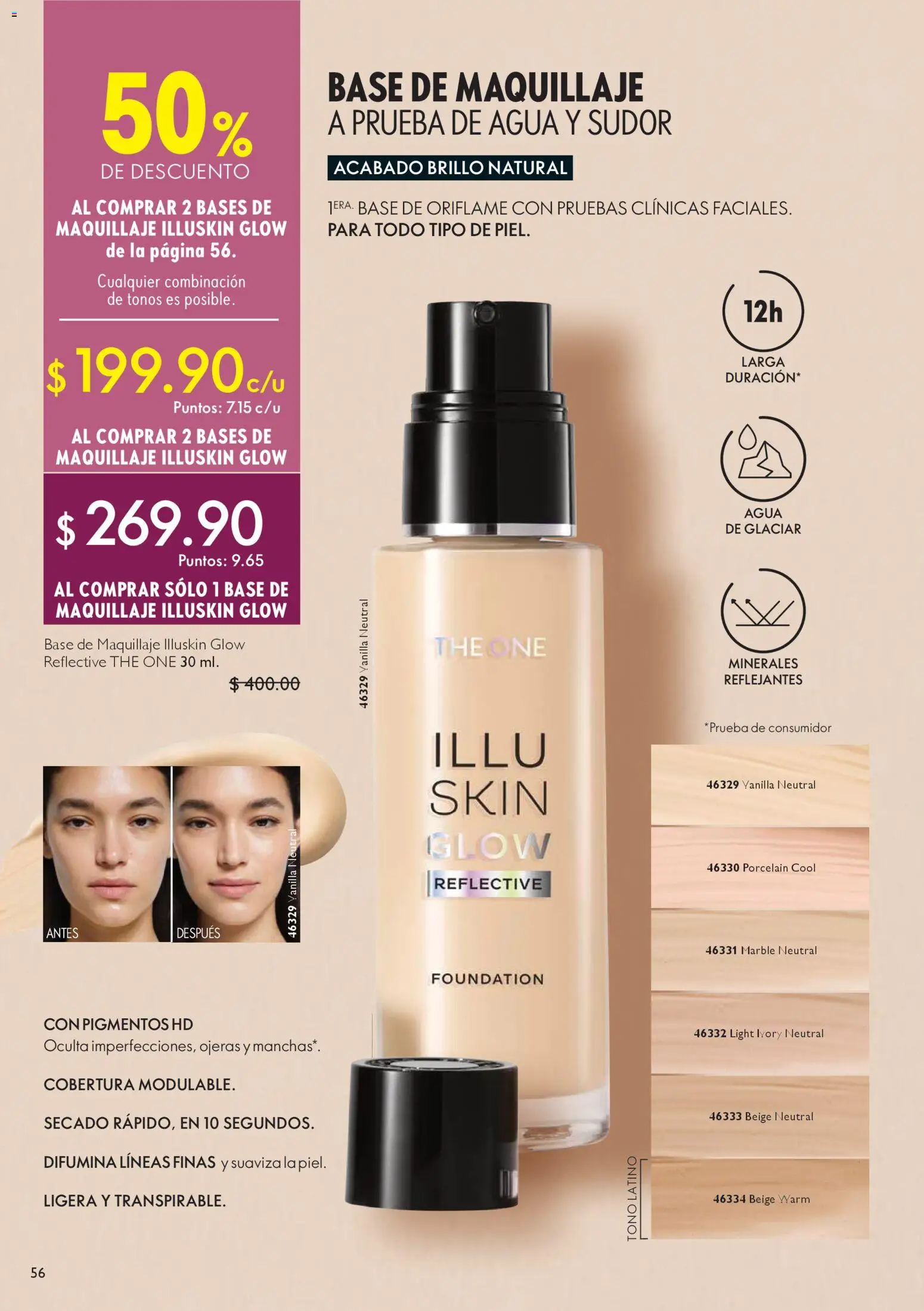 Nuevas ofertas de Oriflame válidas en toda la República Mexicana desde el 24.01.2026. ¡Encuentra las mejores ofertas en Oriflame campaña 2 2026! | Página: 56 | Productos: Base de maquillaje, Agua, Brillo, Maquillaje