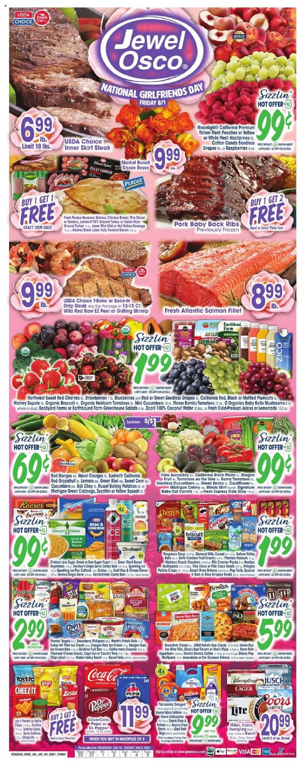 Jewel Osco Weekly Ad - IN - valid from 30.07.2025 | Page: 1 | Products: Mushrooms, Chips, Grapefruit, Water
