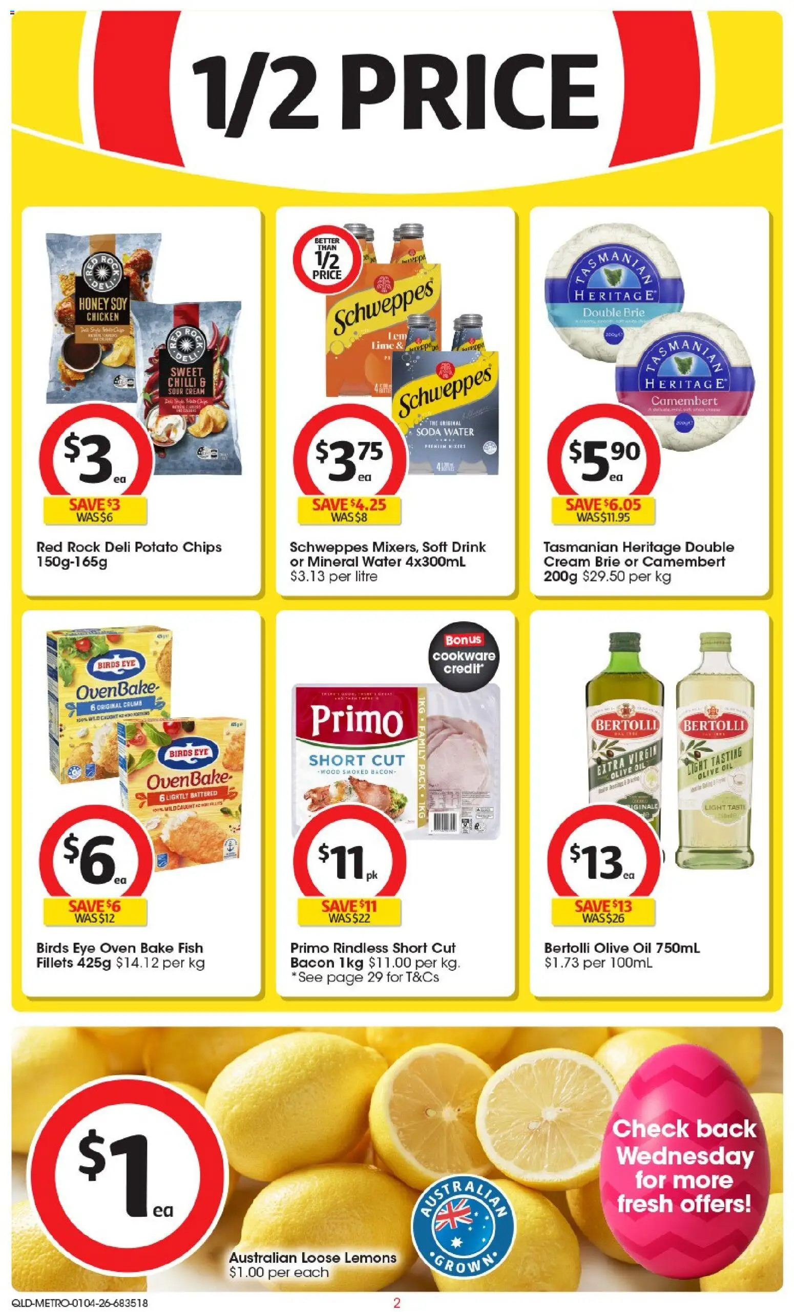 Coles catalogue - valid from 01.04.2026 | Page: 2 | Products: Bacon, Honey, Chips, Water