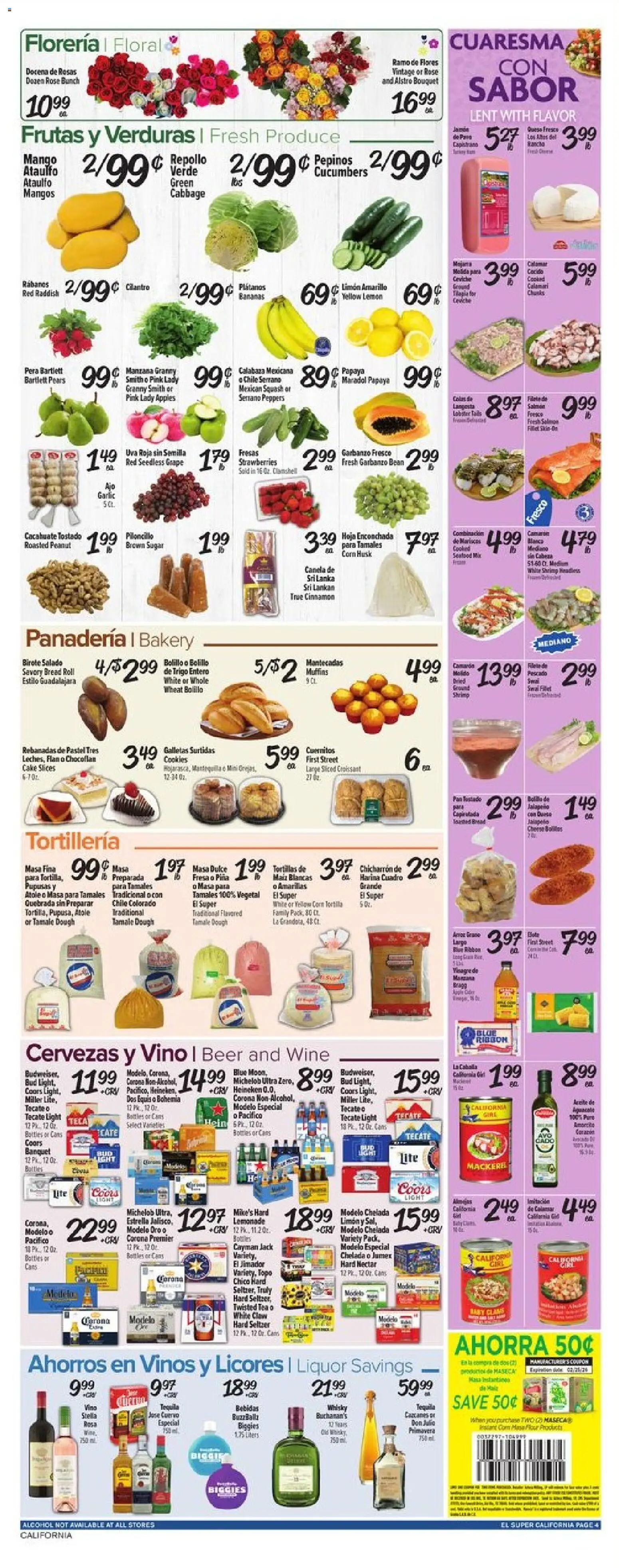 El Super Weekly Ad - CA - valid from 18.02.2026 | Page: 4 | Products: Squash, Strawberries, Sugar, Cabbage