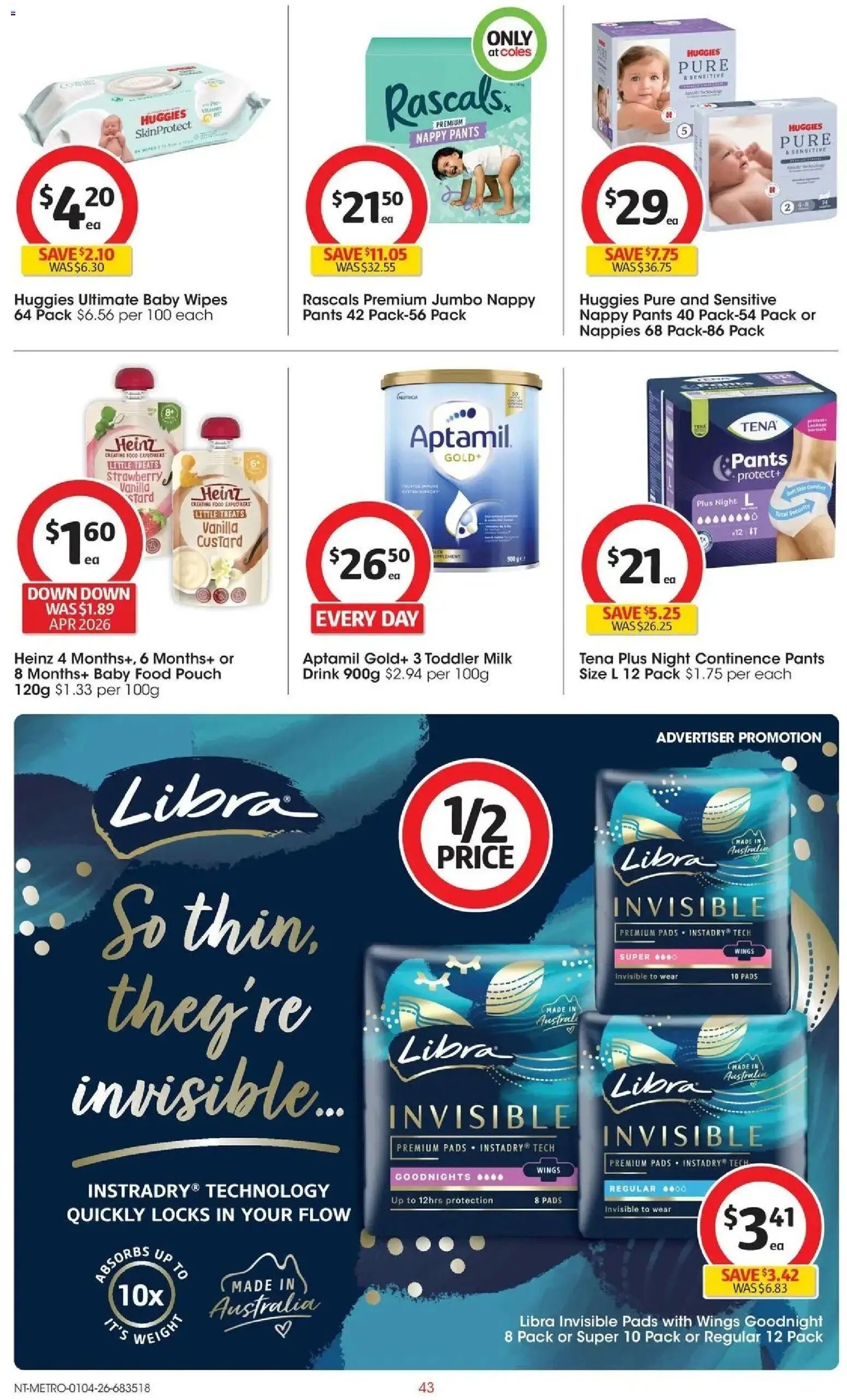 Deals catalogue - valid from 31.03.2026 | Page: 43 | Products: Milk, Nappies, Baby food, Weight