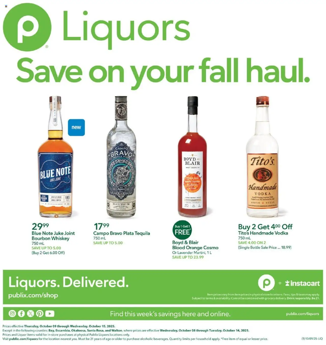Publix Liquor - valid from 09.10.2025 | Page: 1 | Products: Bourbon, Vodka, Whiskey