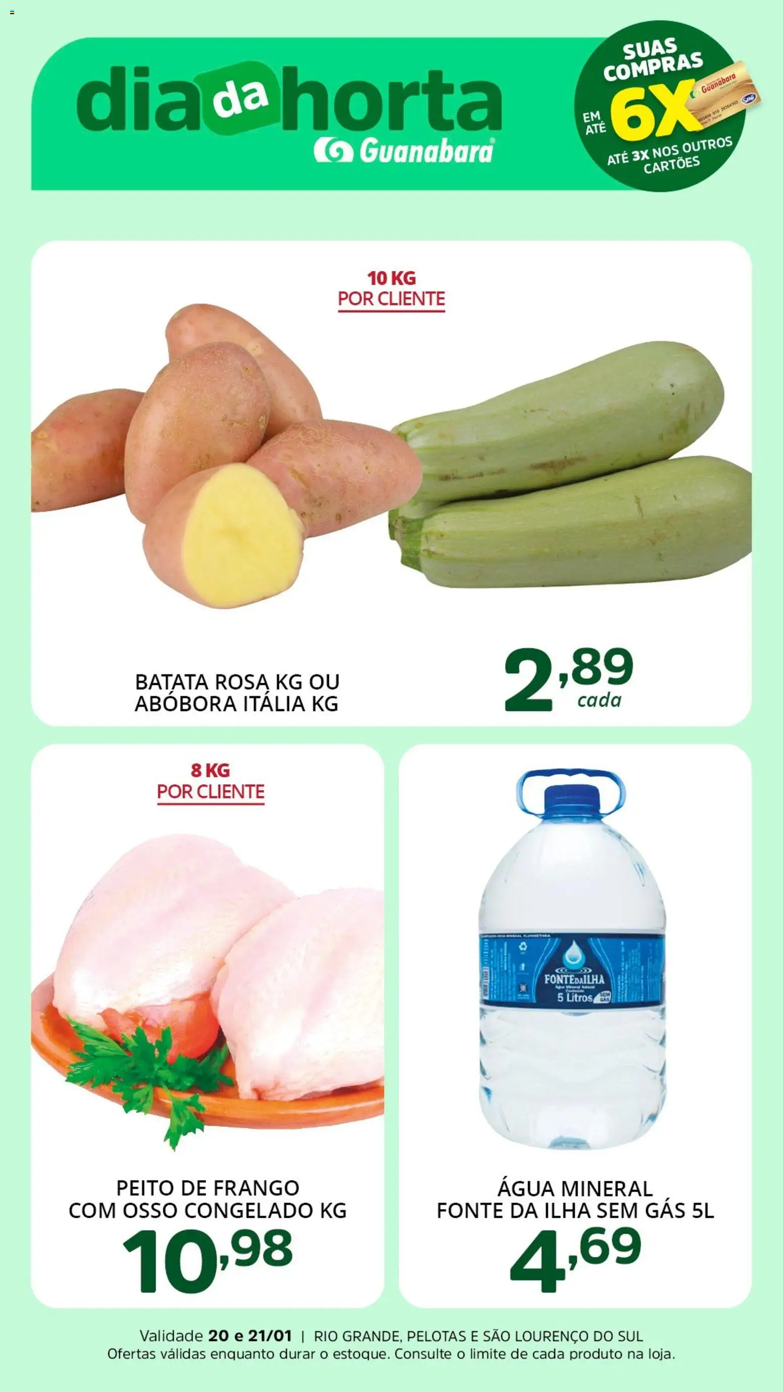 Supermercado Guanabara Folheto - válido de 20.01.2026 | Página: 1 | Produtos: Água mineral, Batata, Frango, Peito de frango