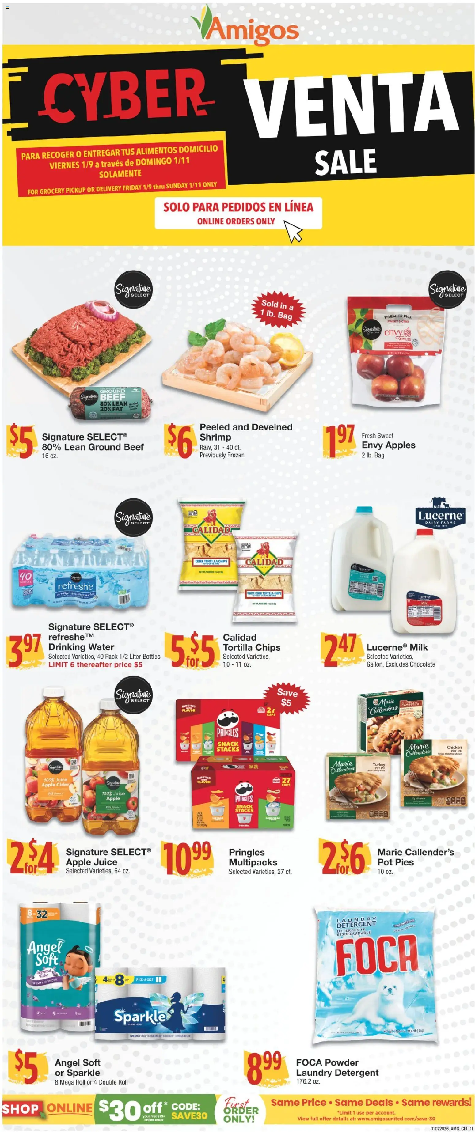 United Supermarkets Cyber Sale Amigos - valid from 06.01.2026 | Page: 1 | Products: Cider, Corn, Powder, Bag