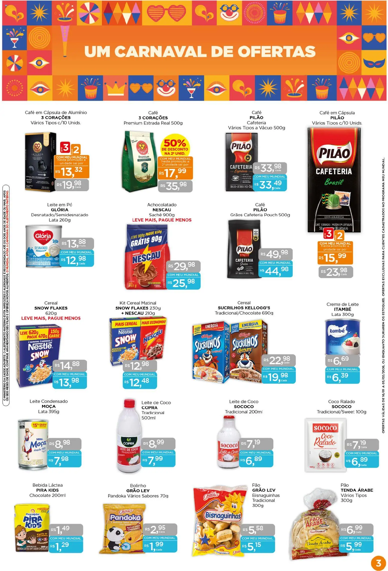 Mundial Folheto - válido de 16.01.2026 | Página: 3 | Produtos: Pó, Café, Chocolate, Creme de leite