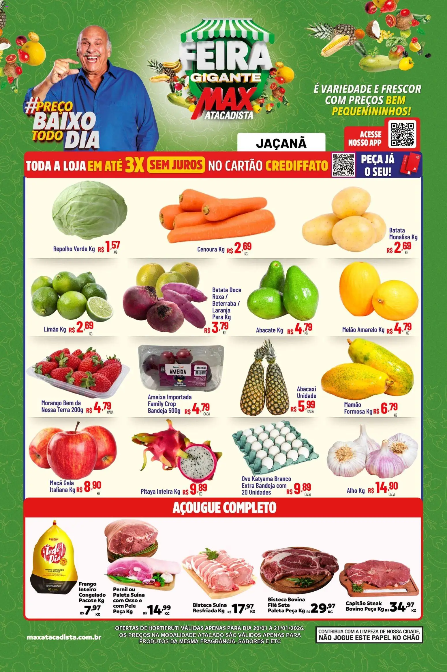Max Atacadista Folheto - válido de 20.01.2026 | Página: 1 | Produtos: Pernil, Abacaxi, Baixo, Mamão