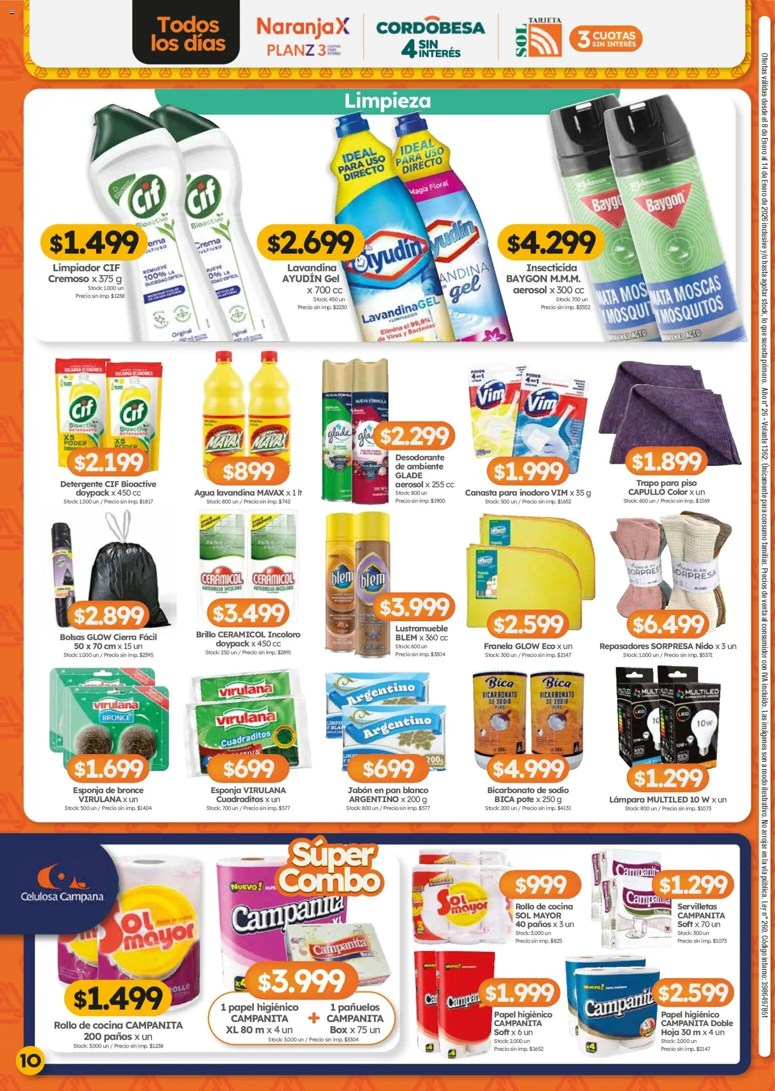 Cordiez ofertas │ válido desde el 08.01.2026 | Página: 10 | Productos: Papel higiénico, Inodoro, Lámpara, Agua