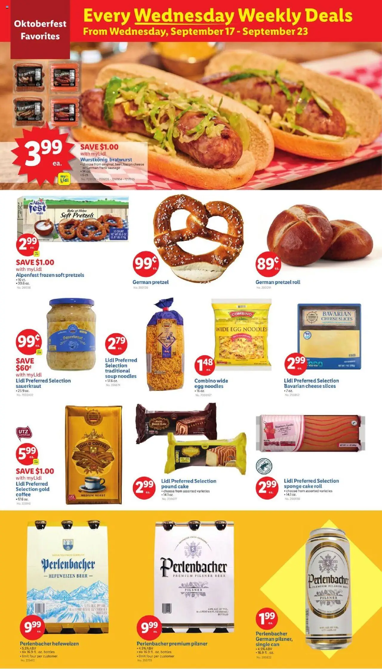 Lidl Weekly Ad - WA - valid from 17.09.2025 | Page: 4 | Products: Cheese, Beer, Sponge, Sausage