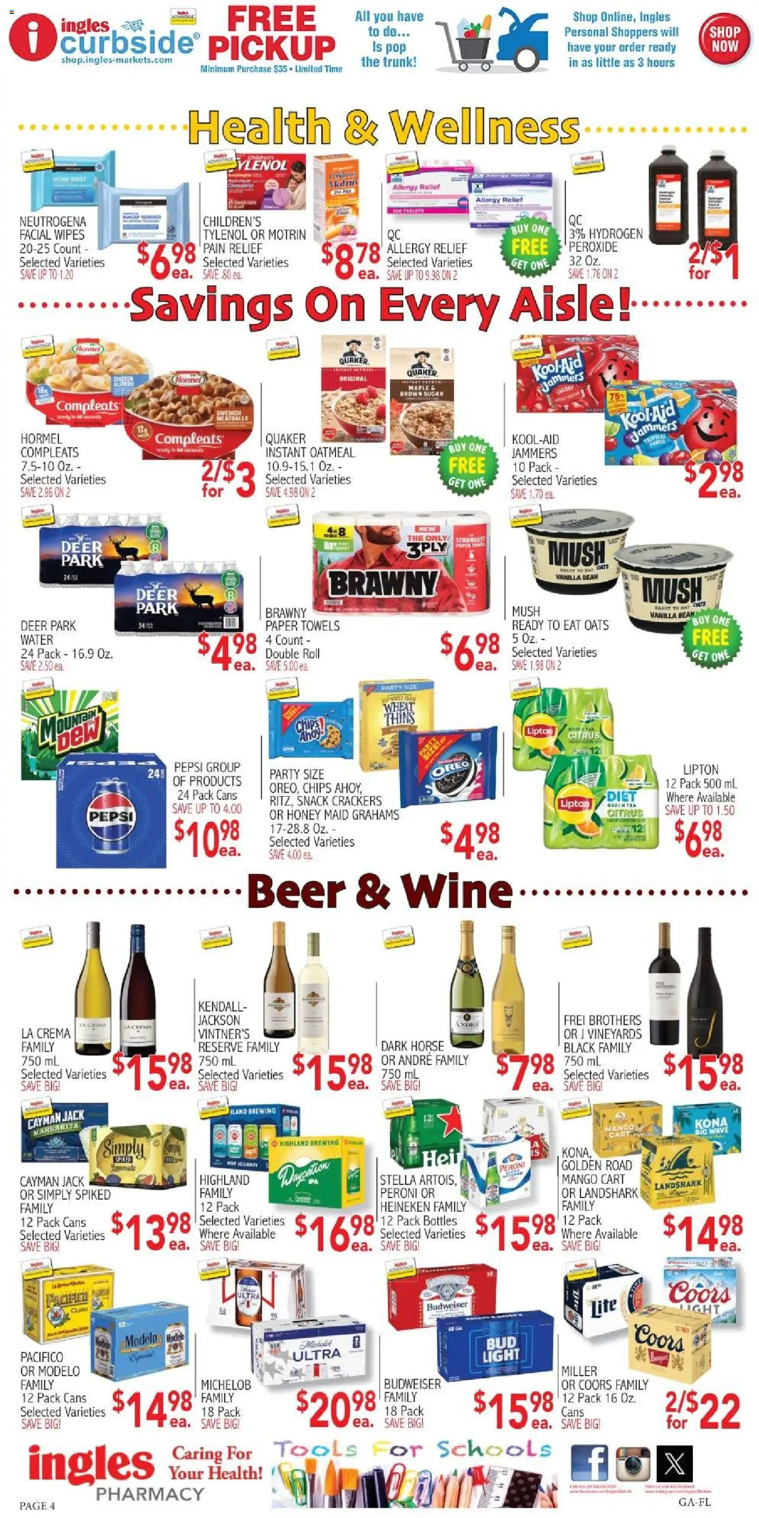 Ingles Weekly Ad - valid from 08.04.2026 | Page: 4 | Products: Tea, Water, Mango, 2人掛けソファ