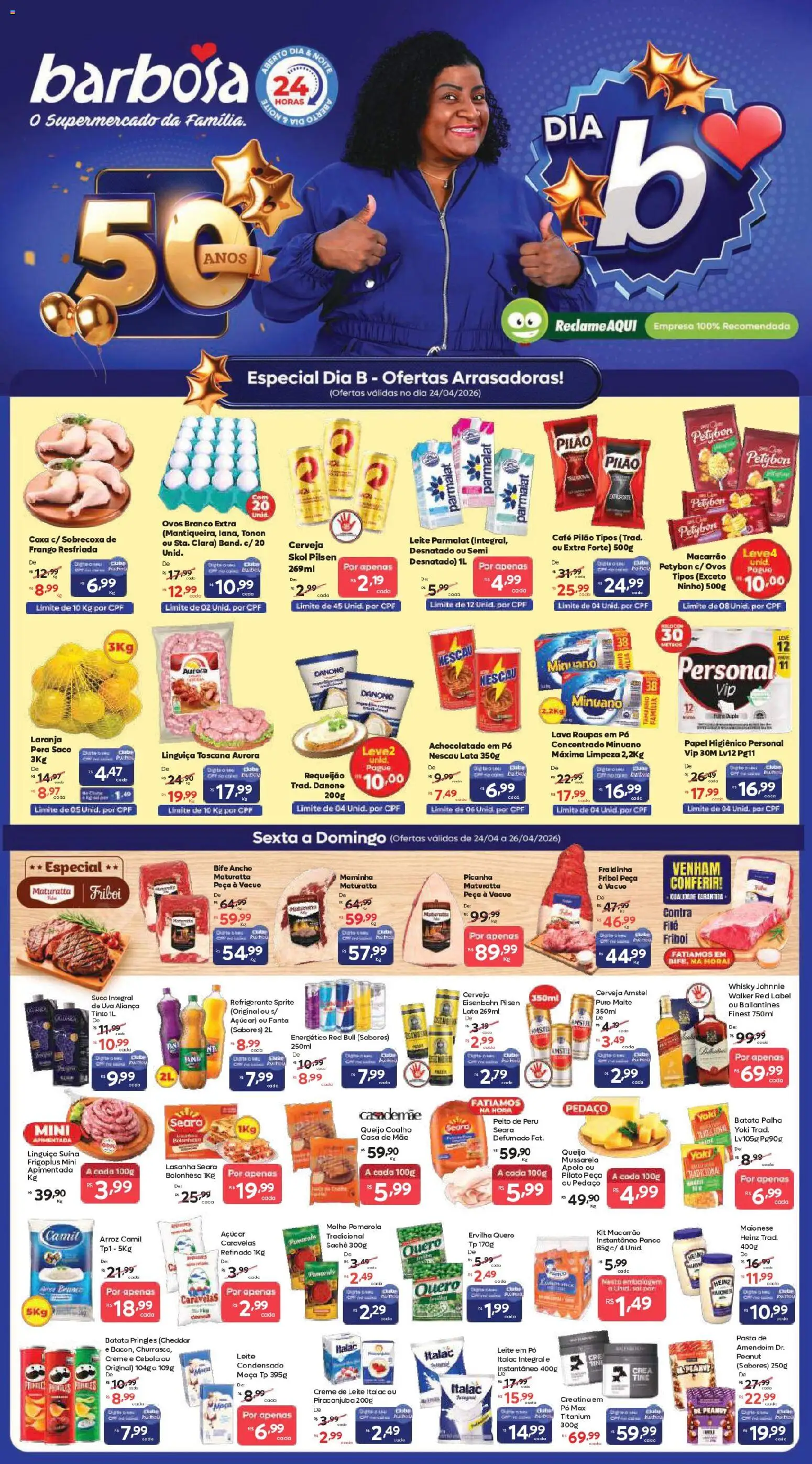 Barbosa Supermercados Folheto - válido de 24.04.2026 | Página: 1 | Produtos: Ervilha, Fanta, Leite, Refrigerante
