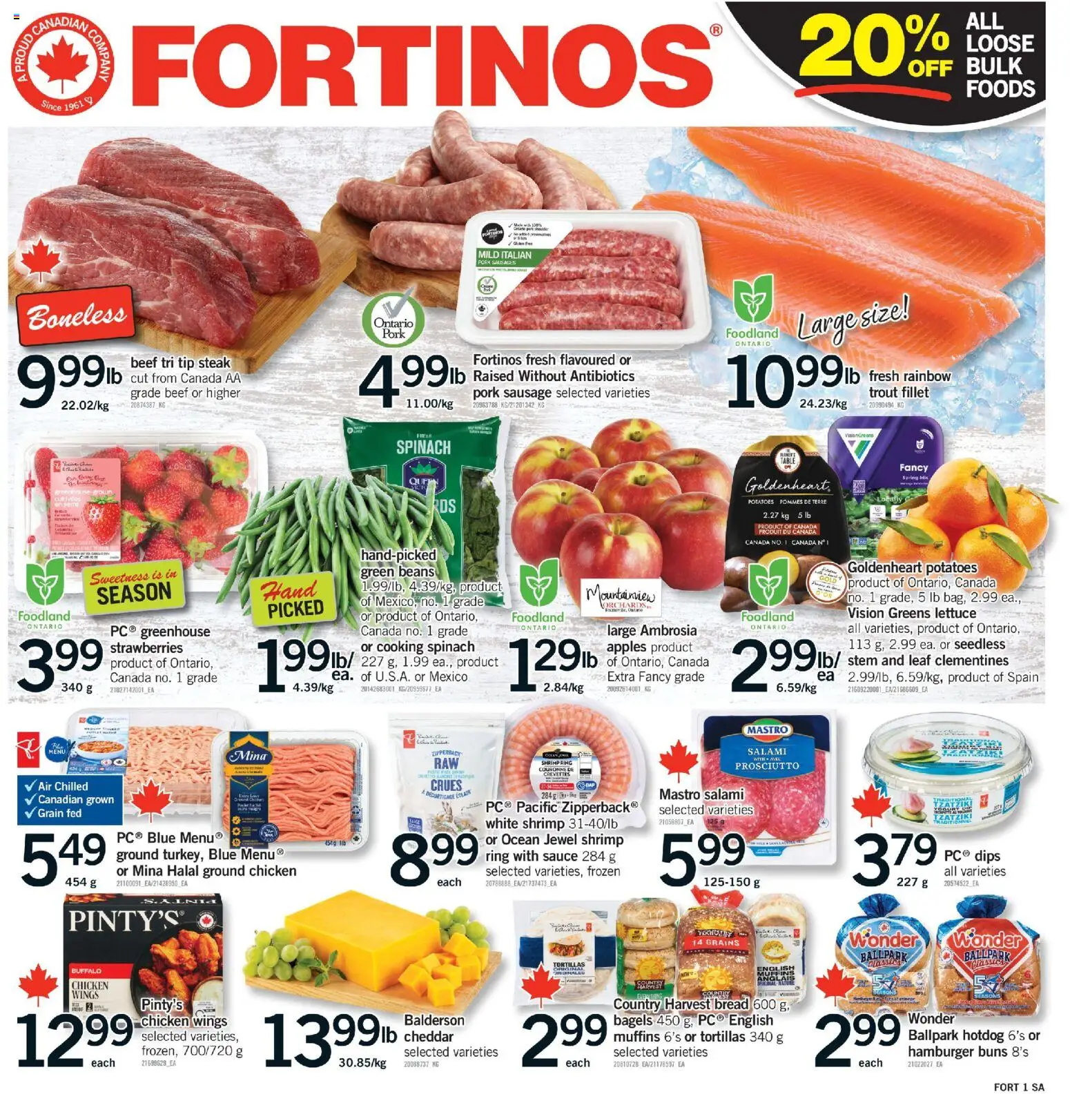 Fortinos flyer valid from 23.04.2026 | Page: 1 | Products: Chicken wings, Potatoes, Pork, Apples