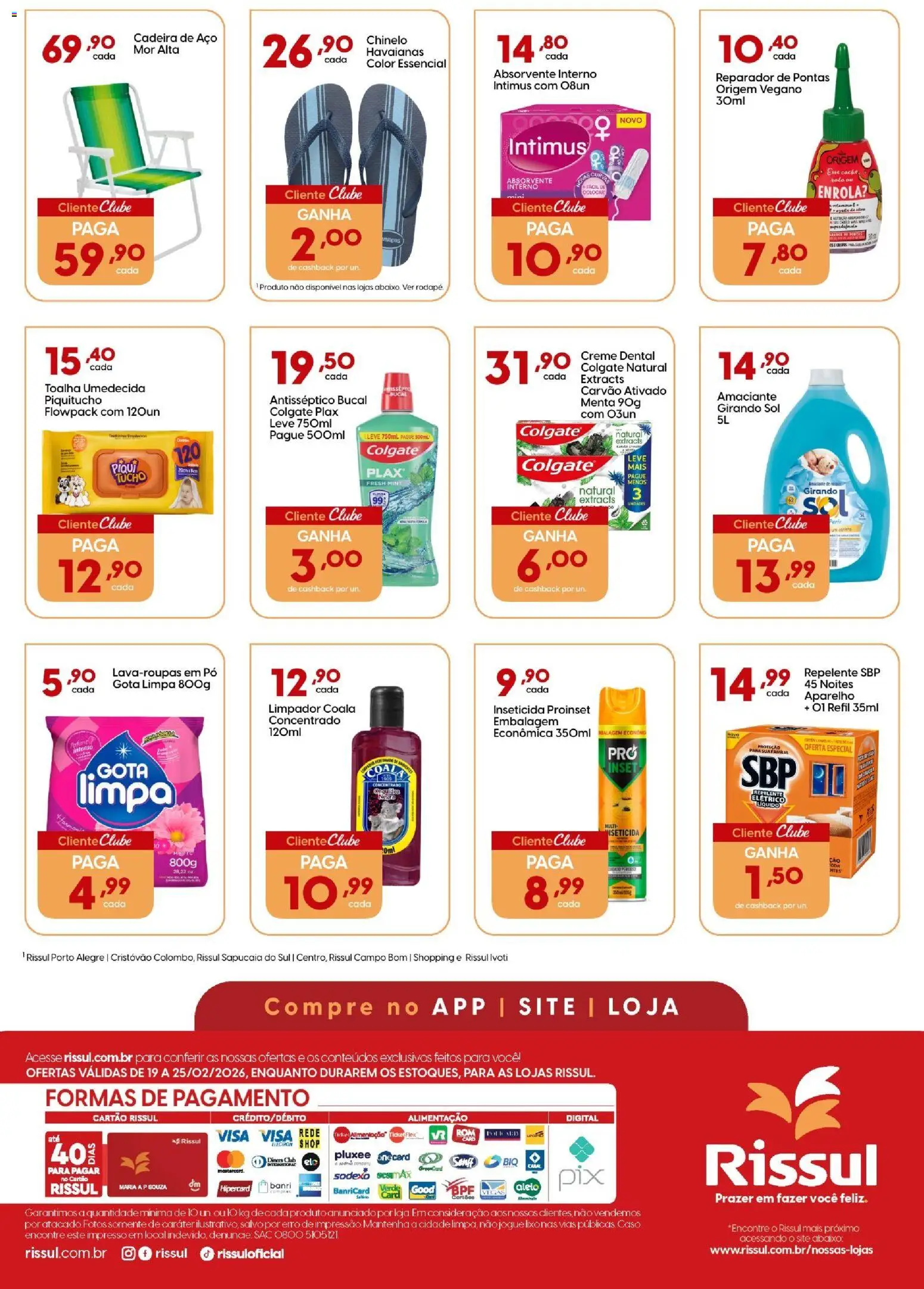 Rissul Folheto - válido de 19.02.2026 | Página: 3 | Produtos: Cadeira, Girando sol, Absorvente, Rodapé