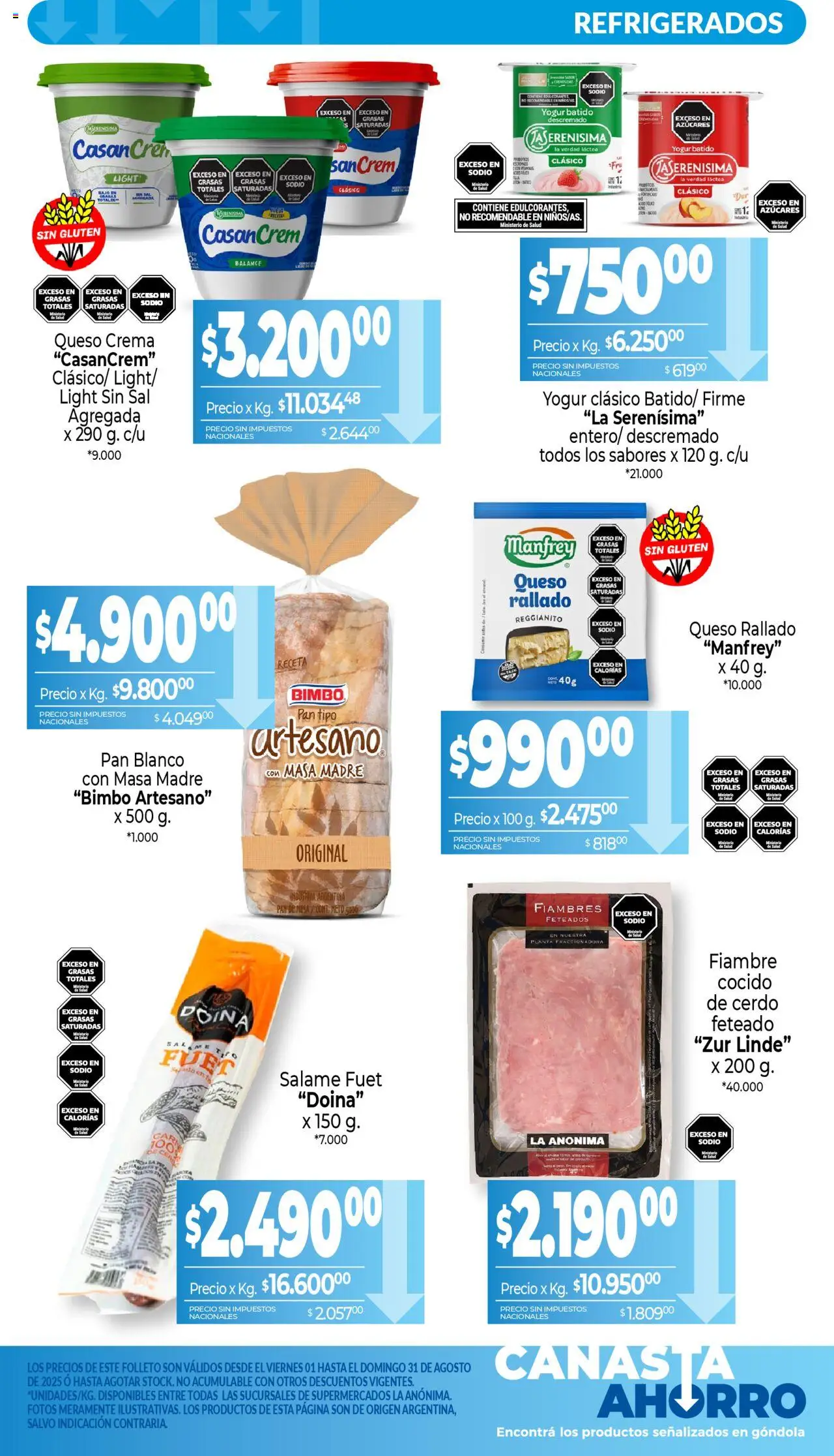 La Anonima - Canasta Ahorro │ válido desde el 01.08.2025 | Página: 10 | Productos: Queso crema, Planta, Crema, Canasta