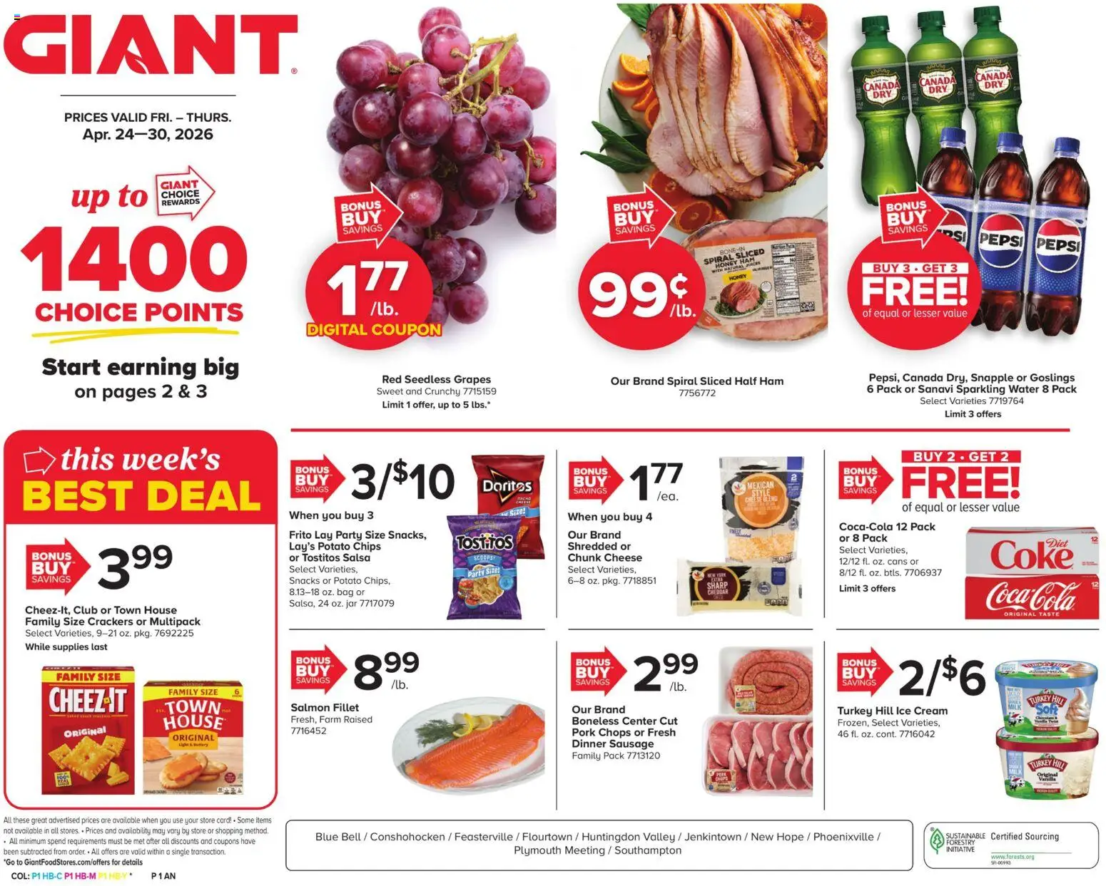 Giant Weekly Ad - valid from 24.04.2026 | Page: 1 | Products: Cheese, Pork, Chips, Water