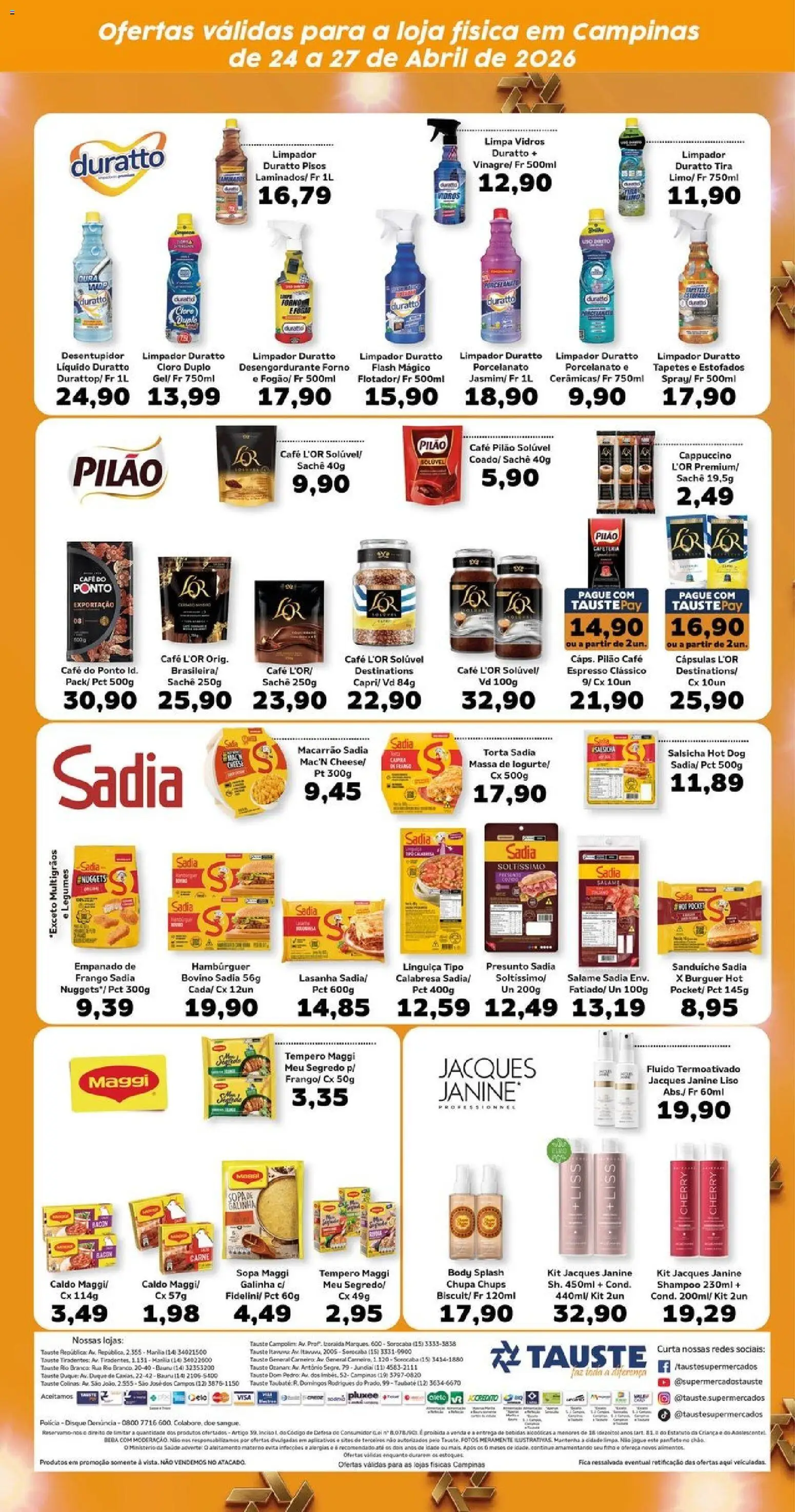 Tauste Folheto - válido de 24.04.2026 | Página: 5 | Produtos: Shampoo, Porcelanato, Presunto, Massa