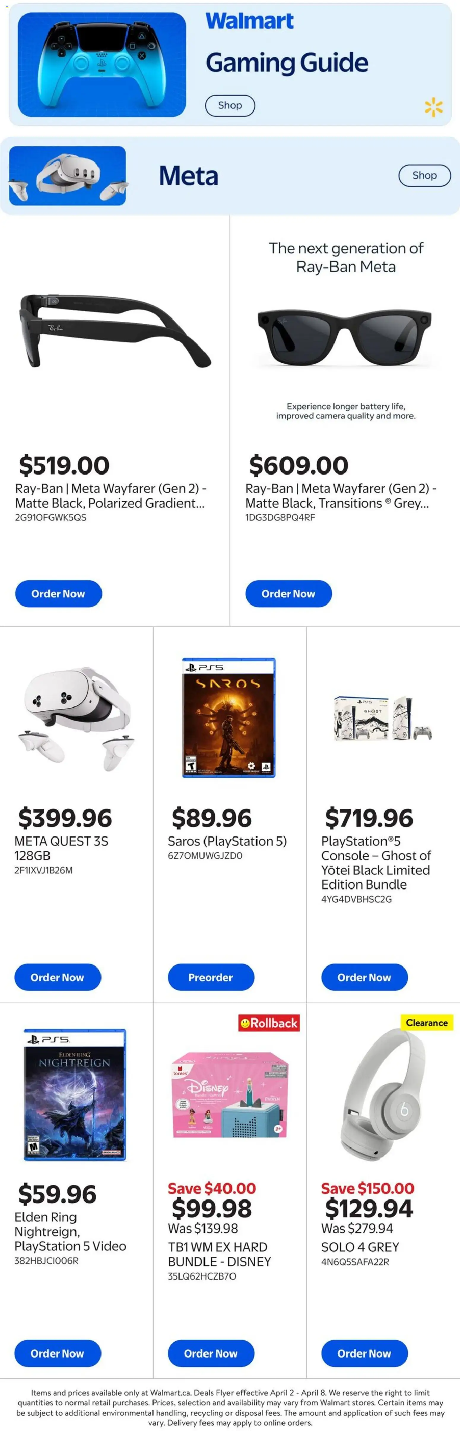 Walmart flyer valid from 02.04.2026 | Page: 1 | Products: Video, Camera, Playstation, Battery
