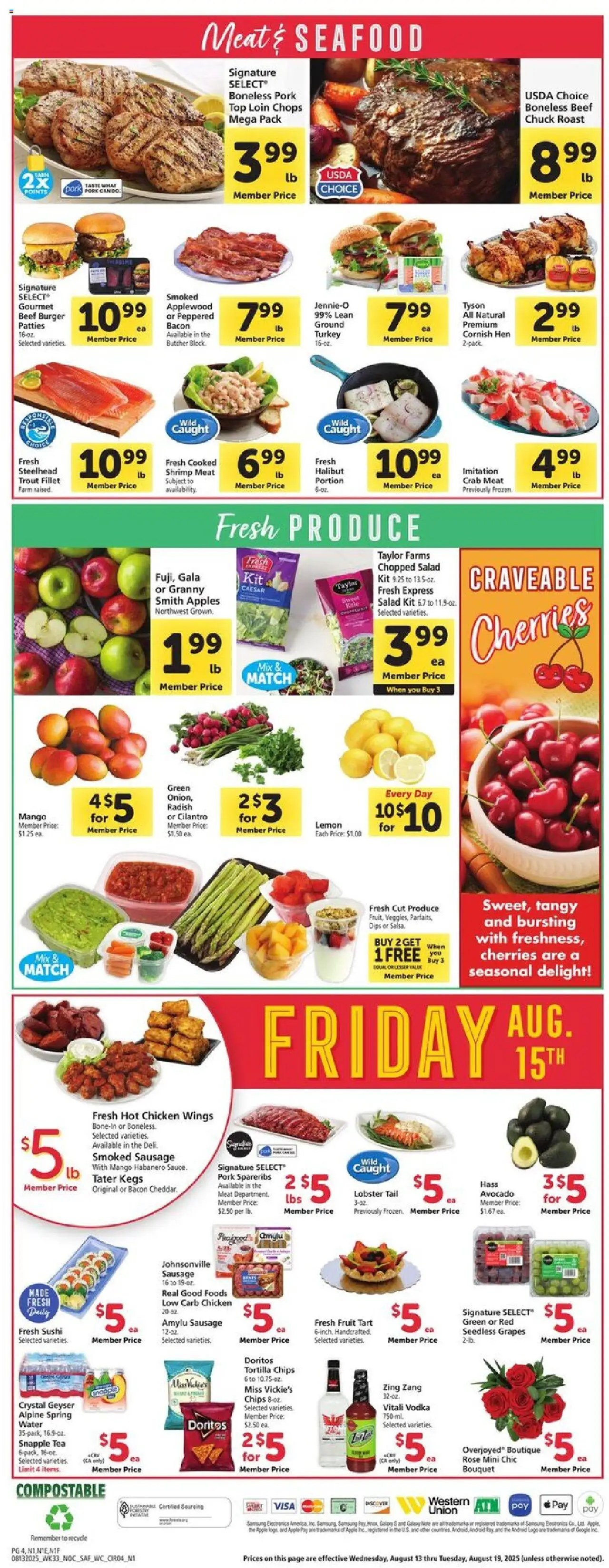 Safeway Weekly Ad - valid from 13.08.2025 | Page: 4 | Products: Pork, Tea, Seafood, Mango