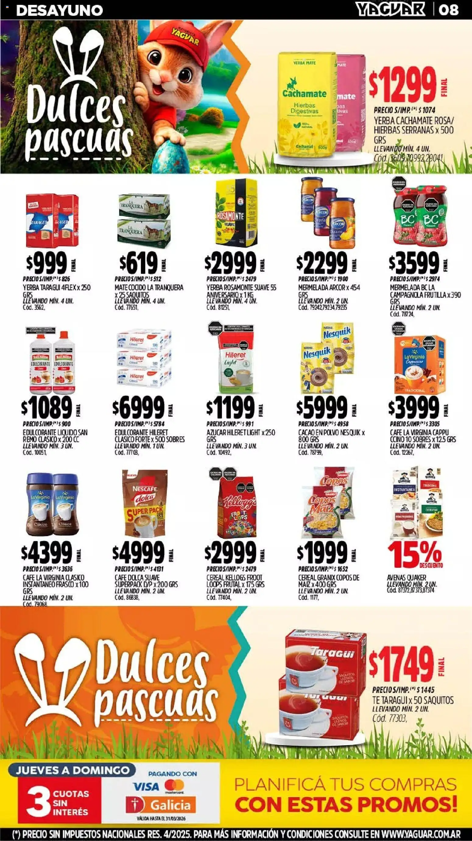 Yaguar - Oferta Semanal Neuquen │ válido desde el 23.03.2026 | Página: 8 | Productos: Copos, Azucar, Frasco, Té