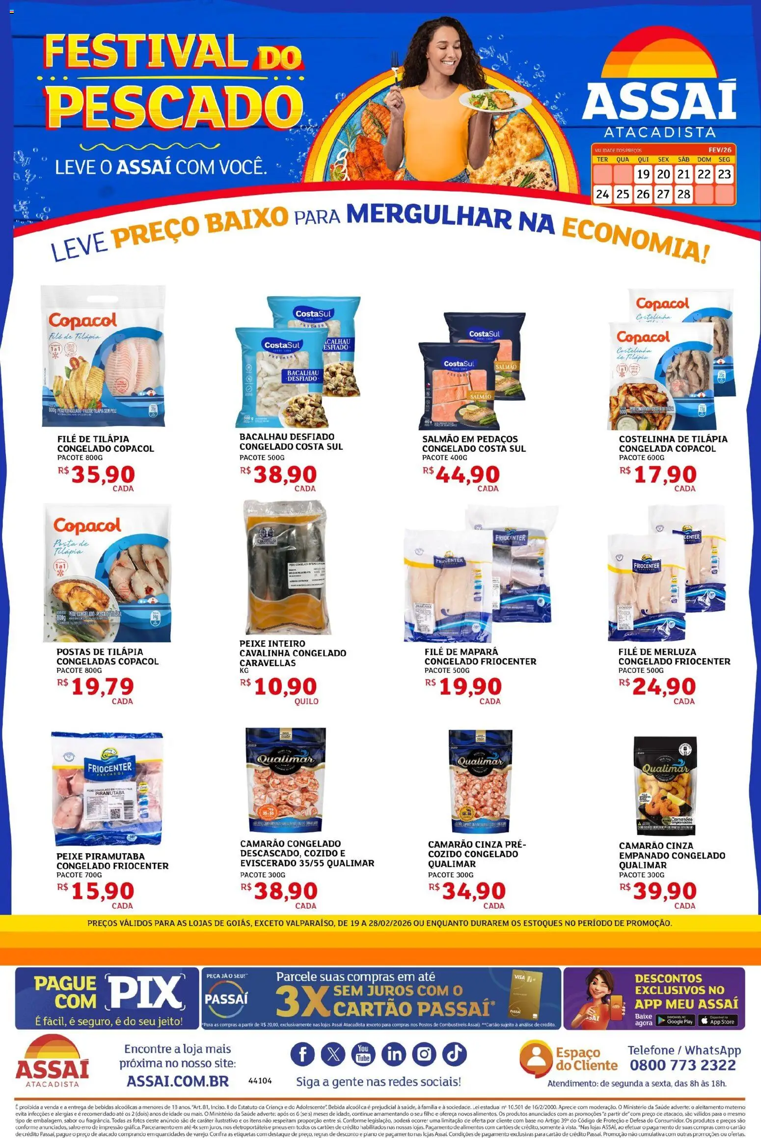 Assaí Atacadista Folheto - válido de 20.02.2026 | Página: 1 | Produtos: Peixe, Base, Bebida, Filé de tilápia
