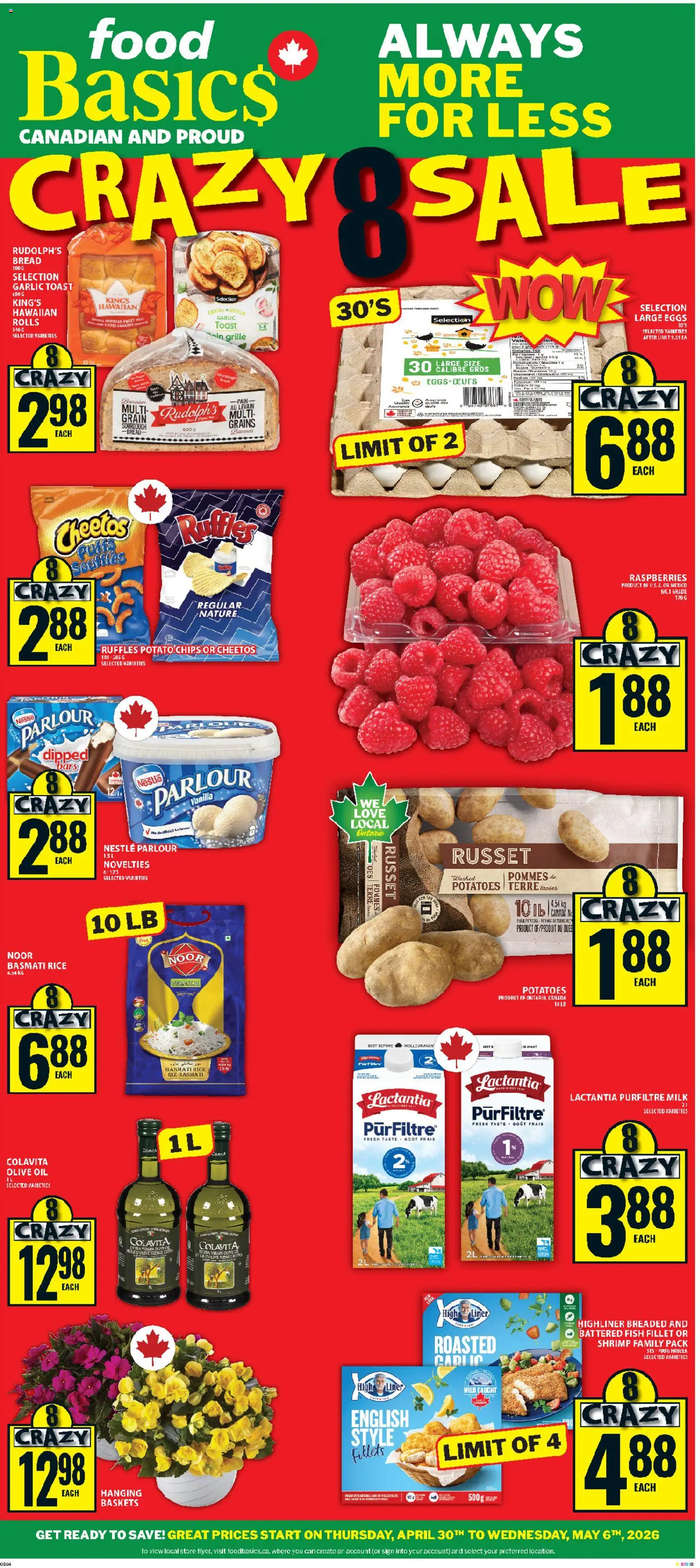 Food Basics flyer valid from 30.04.2026 | Page: 1 | Products: Rice, Fish, Chips, Potatoes