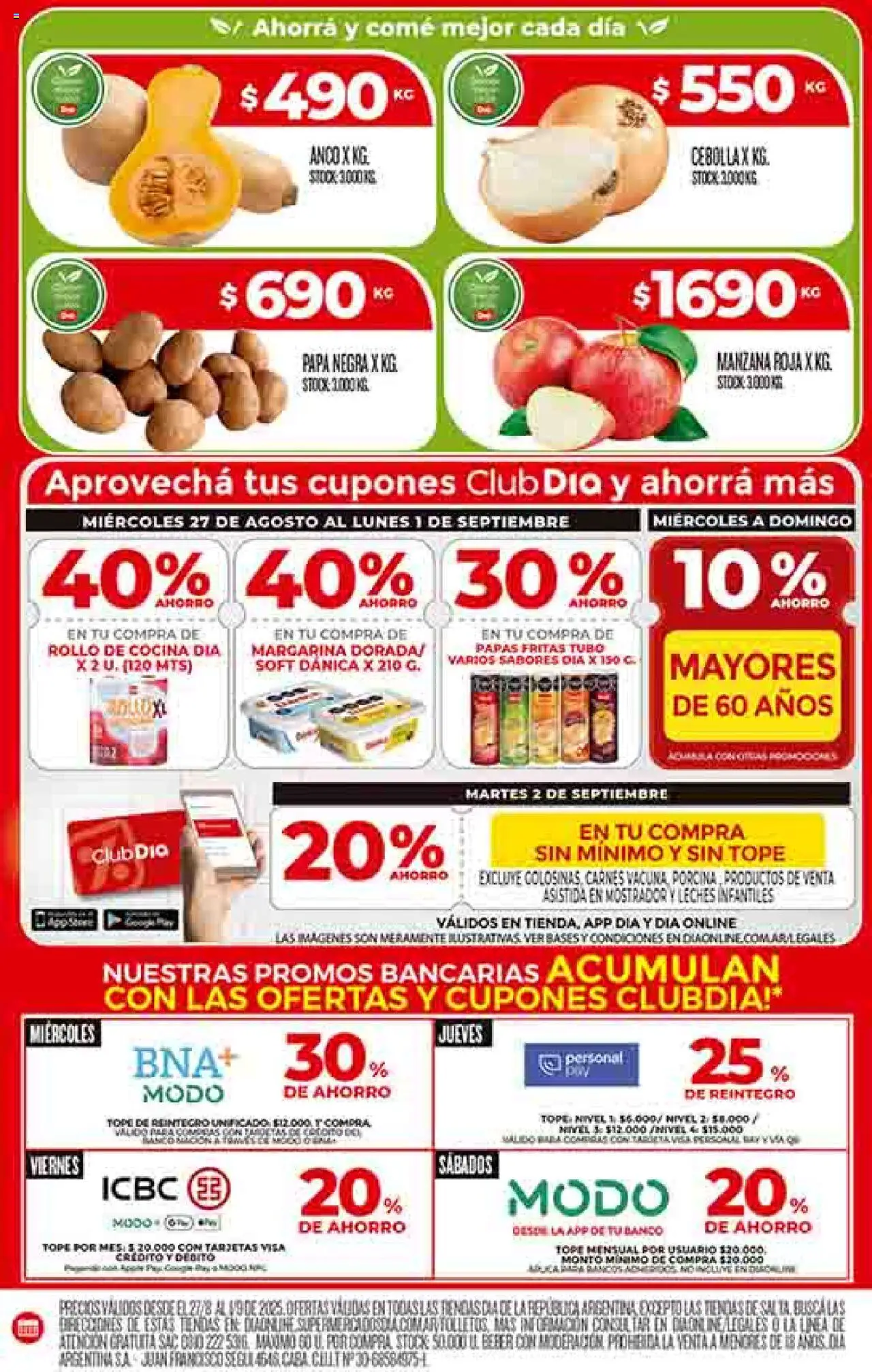 Supermercado DIA Ofertas │ válido desde el 27.08.2025 | Página: 4 | Productos: Cocina, Banco, Manzana, Margarina