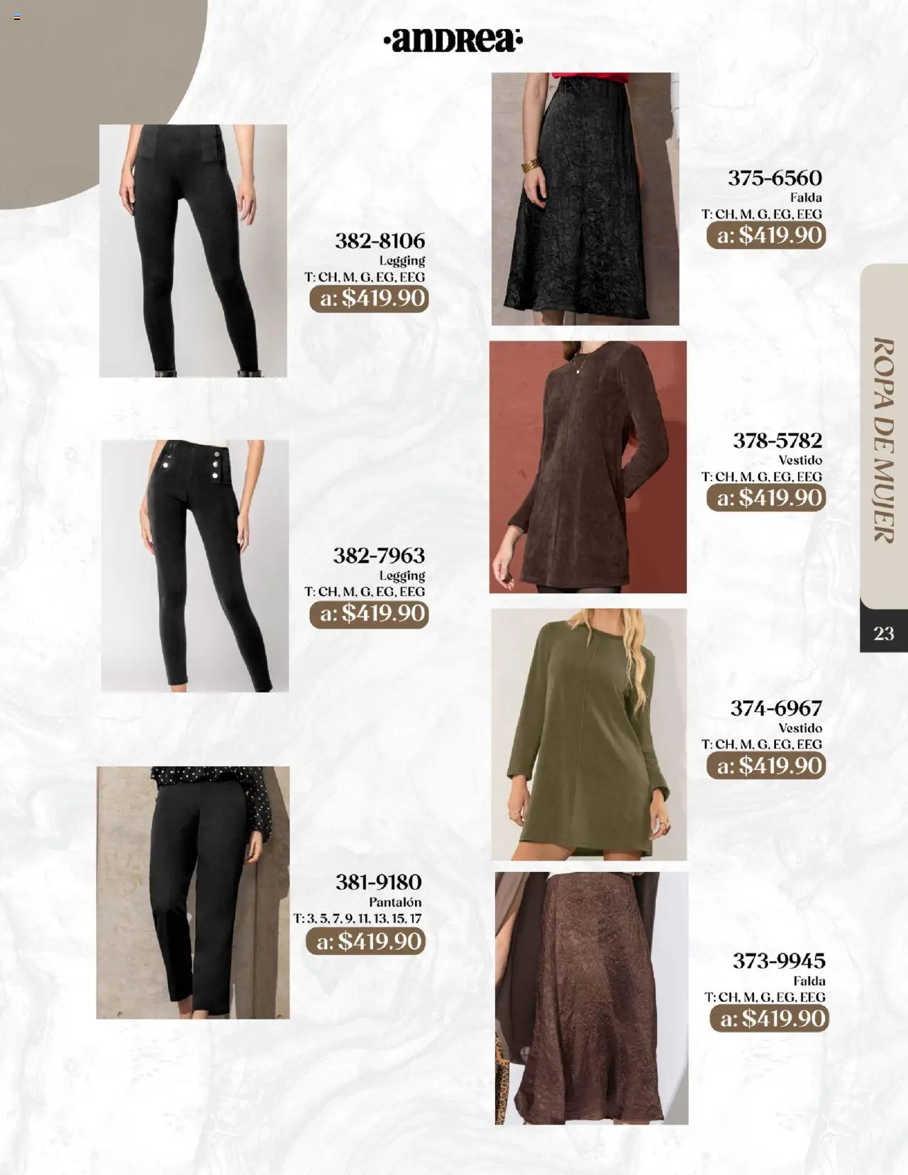 Nuevas ofertas de Andrea válidas en toda la República Mexicana desde el 24.08.2025. ¡Encuentra las mejores ofertas en Andrea - Catálogo Esenciales de Otoño! | Página: 23 | Productos: Ropa, Vestido, Falda